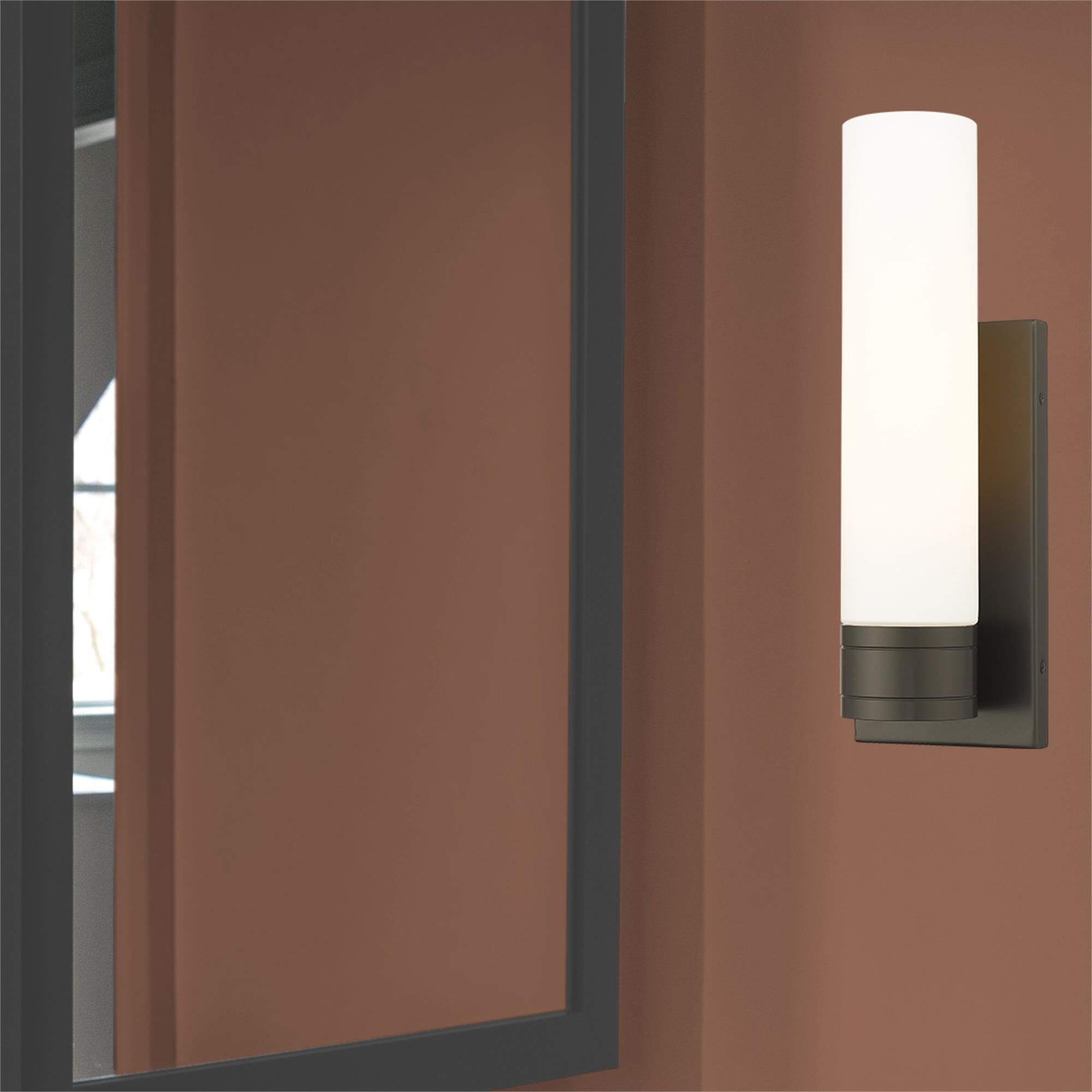 Shown in Oil Rubbed Bronze finish and White glass