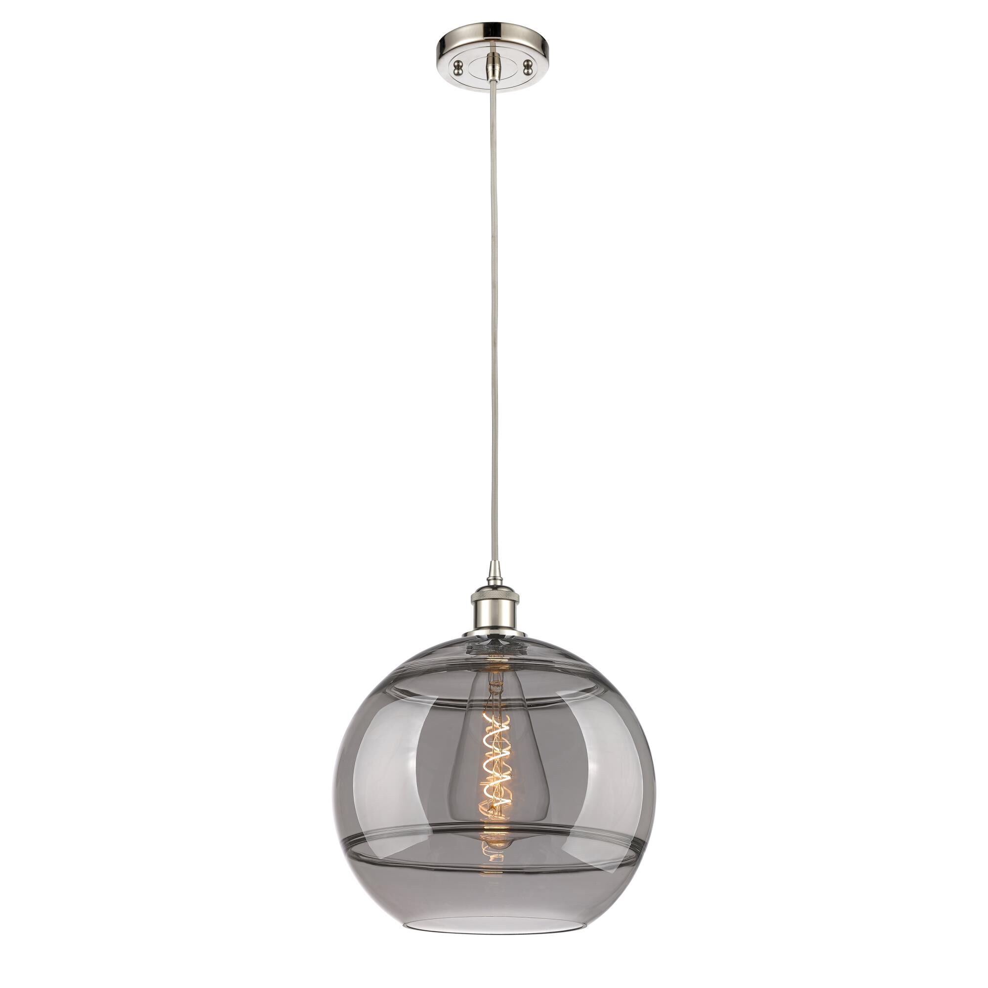 Shown in Polished Nickel finish and Light Smoke glass