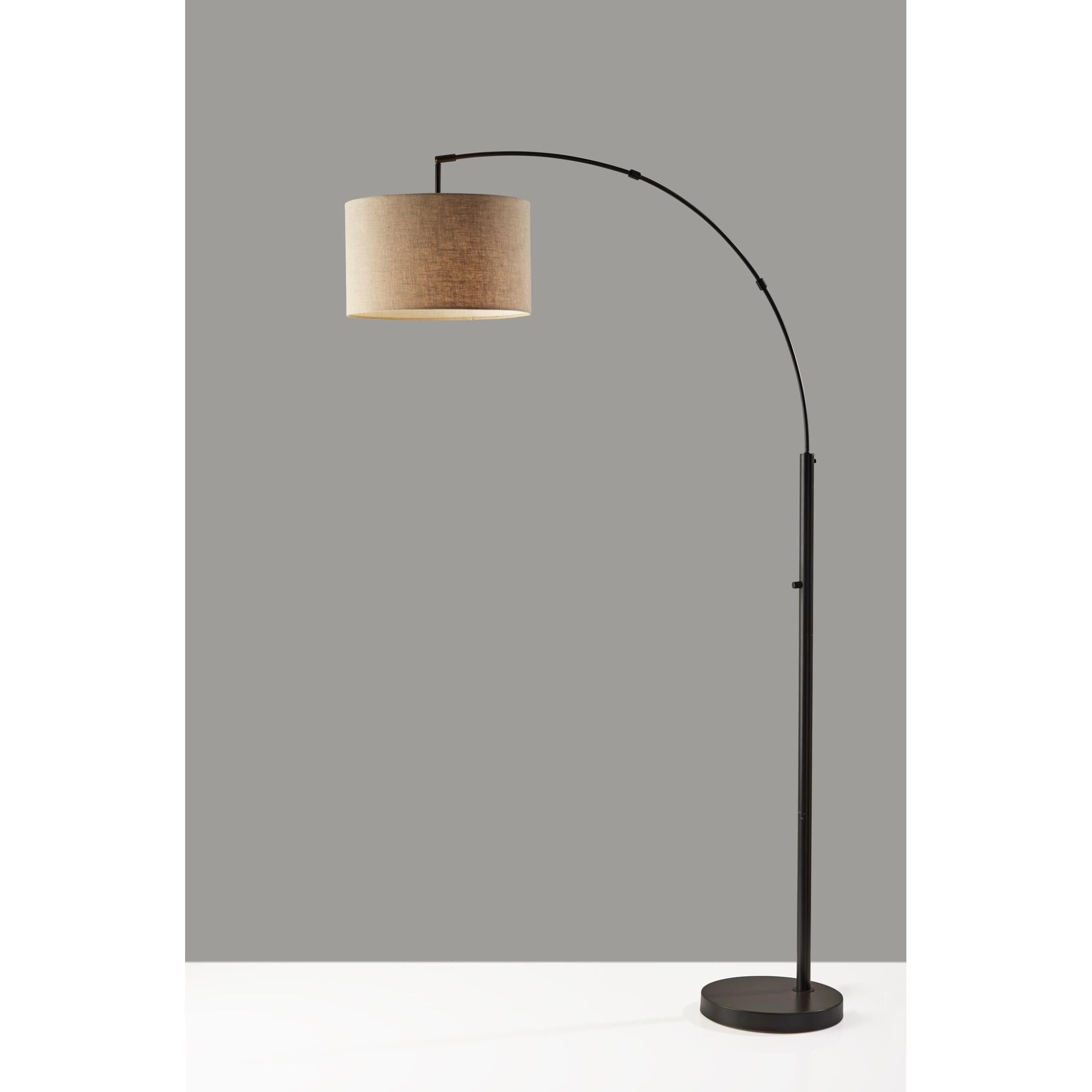 Shown in Dark Bronze finish and Light Brown Textured Fabric shade