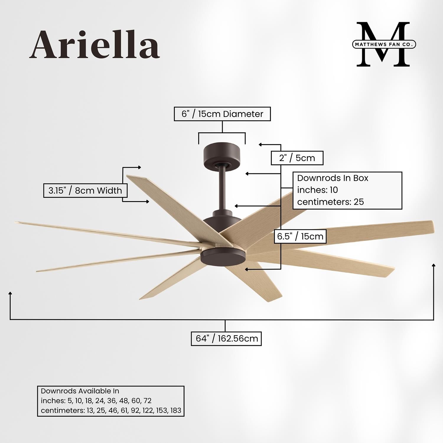 Ariella 64 Inch Ceiling Fan with Light Kit by Matthews Fan Company