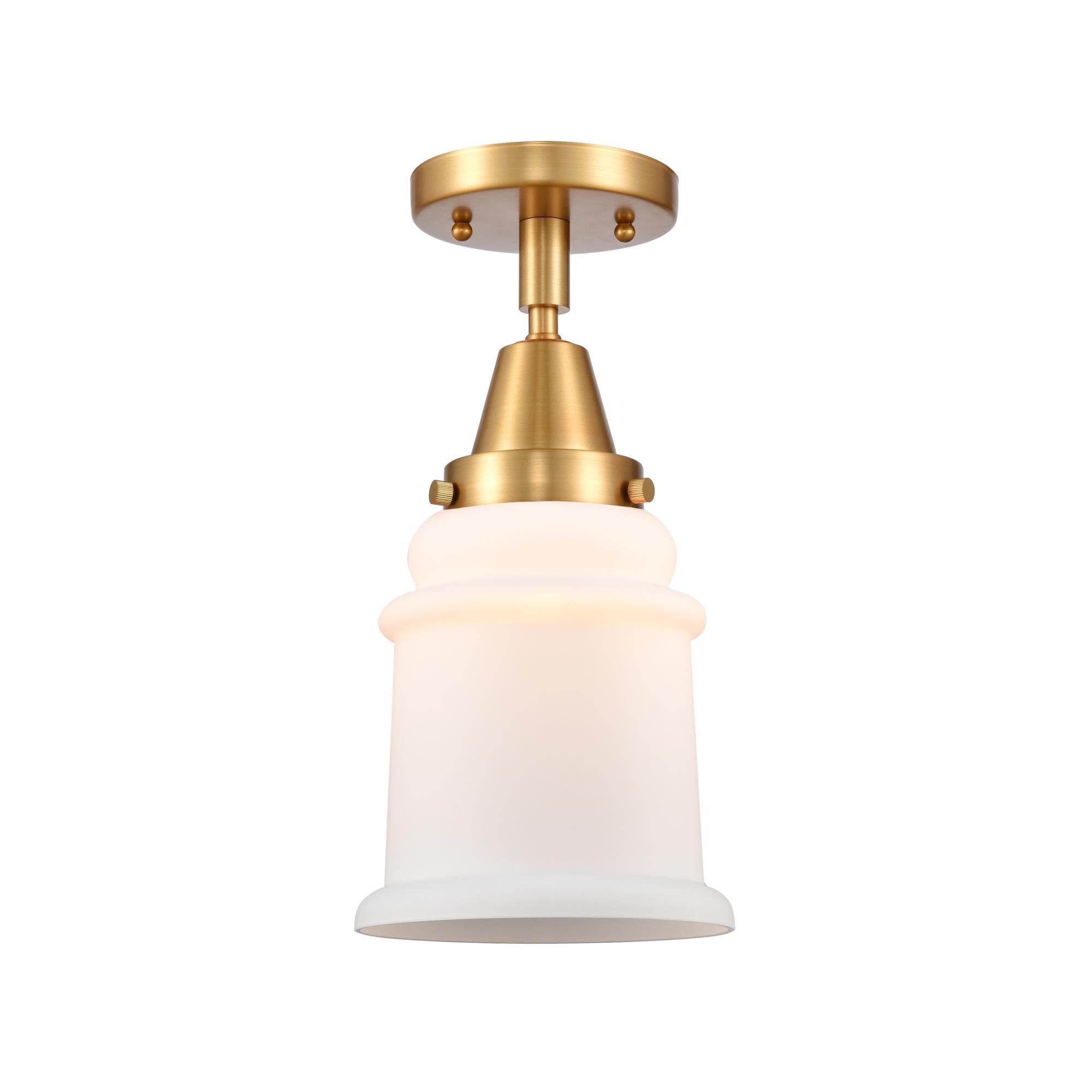 Shown in Satin Gold finish and Matte White Canton glass