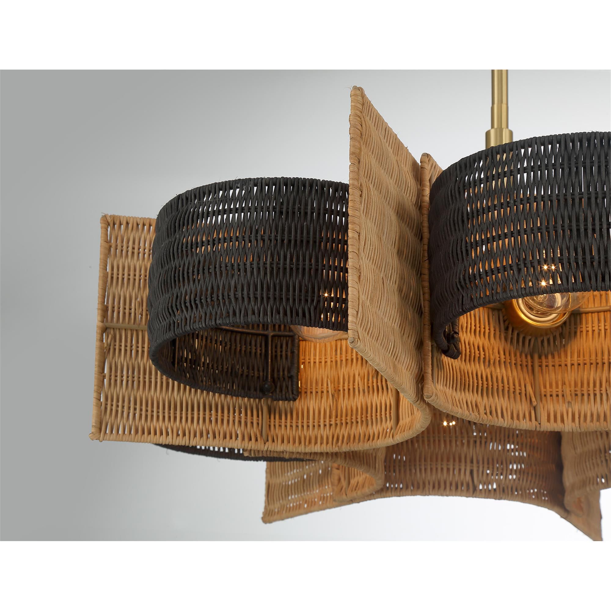 Shown in Warm Brass finish and Natural Rattan accent