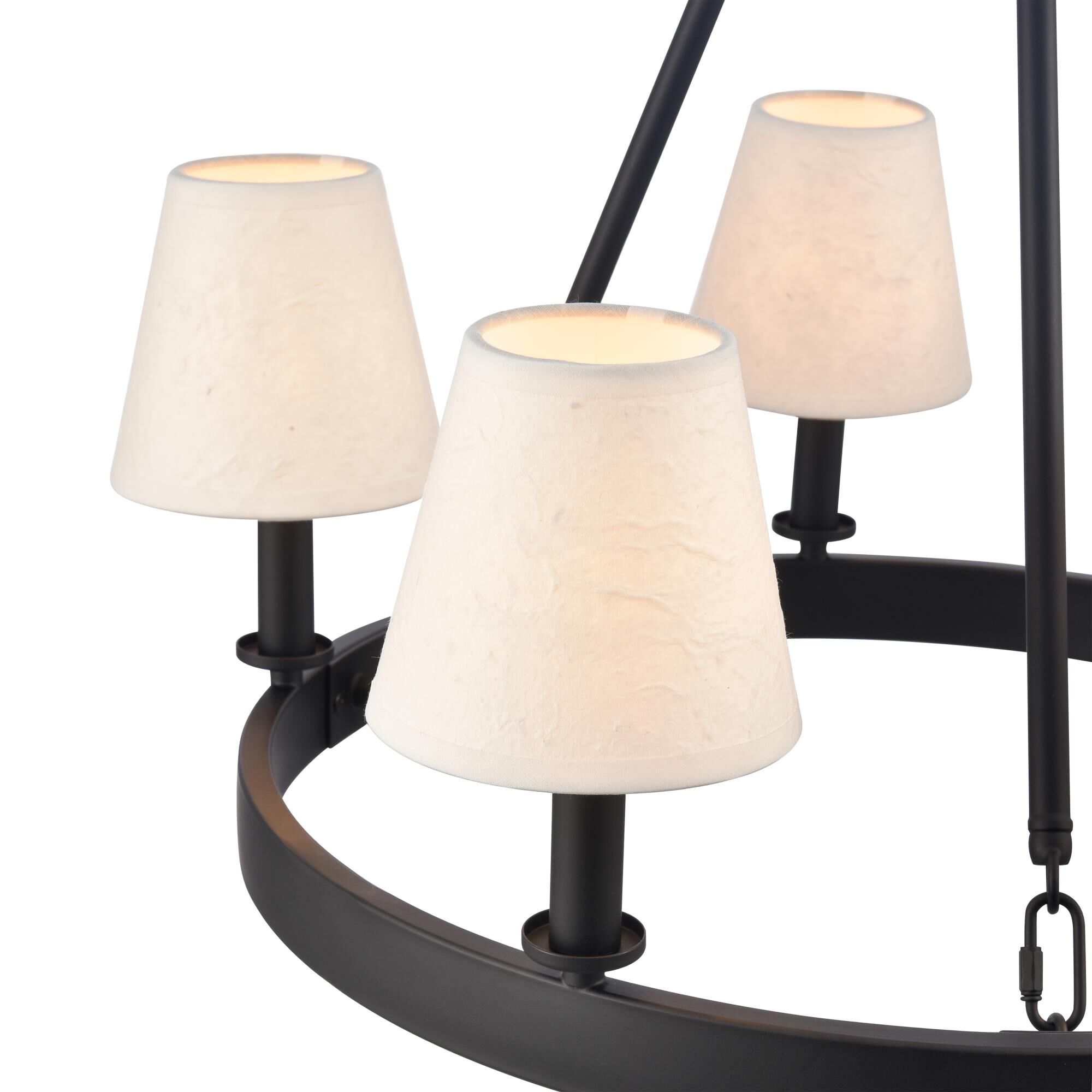 Shown in Matte Black finish and White Parchment Paper Cone Shade glass and White Parchment Paper Cone shade