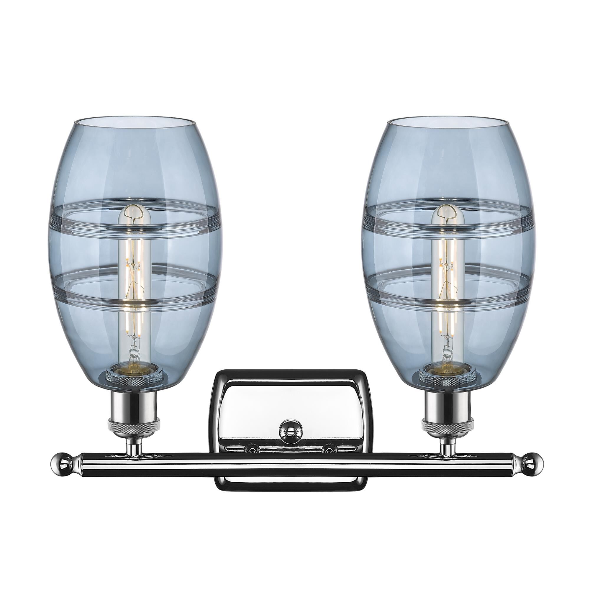Shown in Polished Chrome finish and Princess Blue glass