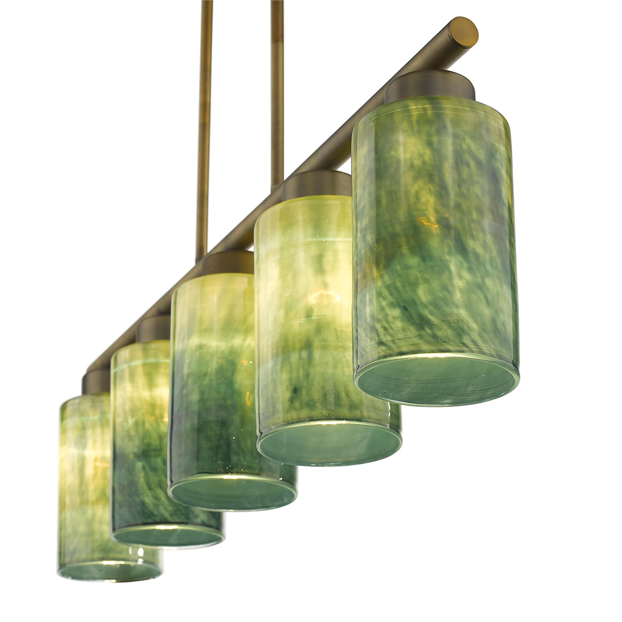Shown in Brass finish and Blue/Gold glass and Blue/Gold Cylindrical Glass s shade