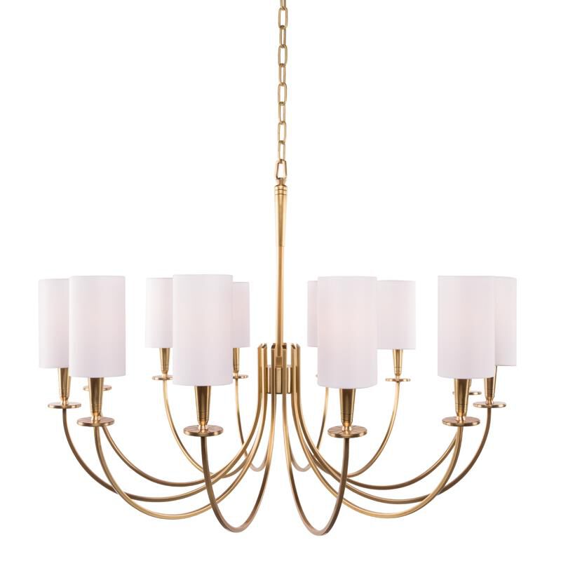 Shown in Aged Brass finish and White Faux Silk shade
