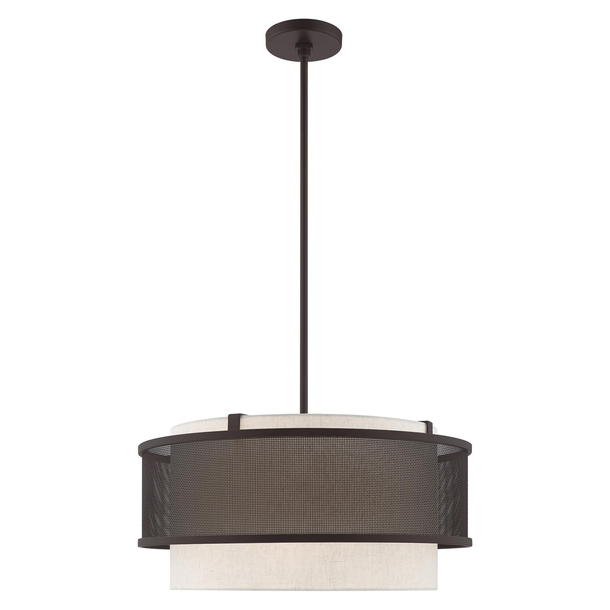 Shown in Bronze finish and Bronze Stainless Steel Mesh Outside & Hand Crafted Oatmeal Fabric Hardback Inside shade