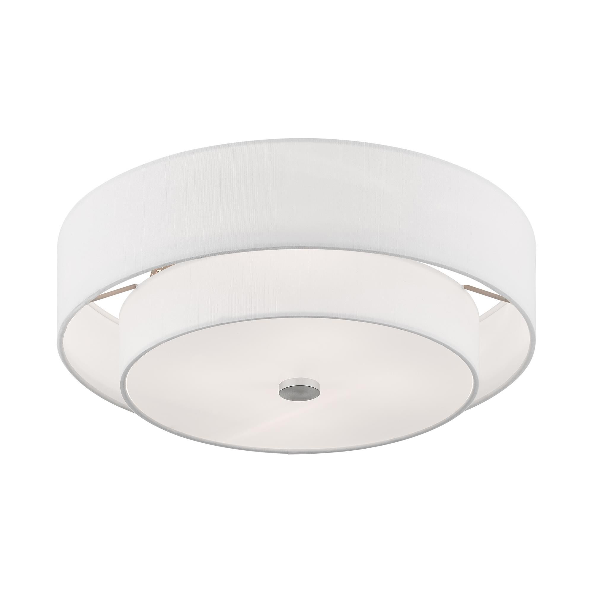 Shown in Brushed Nickel finish and Hand Crafted Off-White Fabric Outside & White Fabric Inside Hardback shade