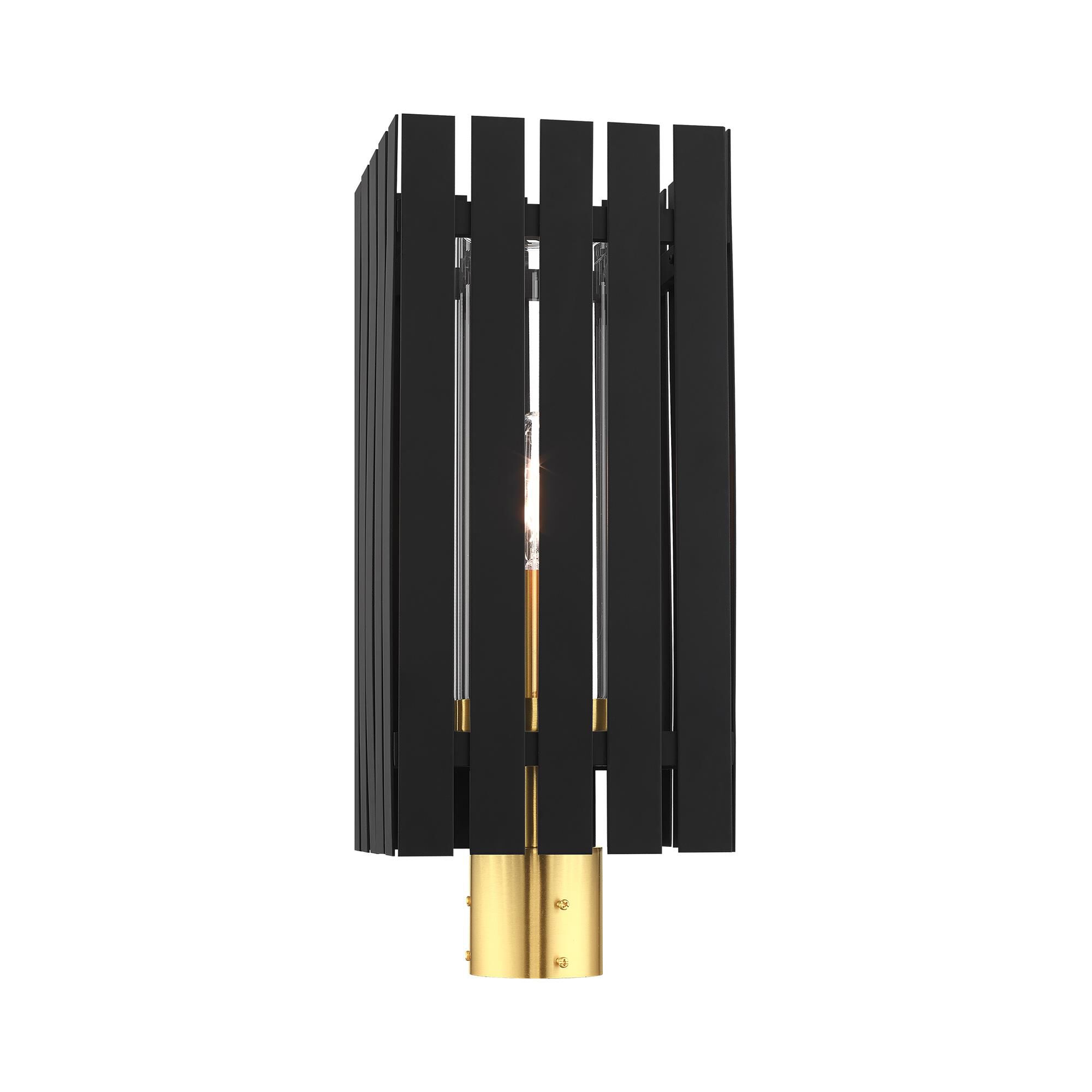 Shown in Black With Satin Brass Accents finish and Clear glass and Clear Glass shade