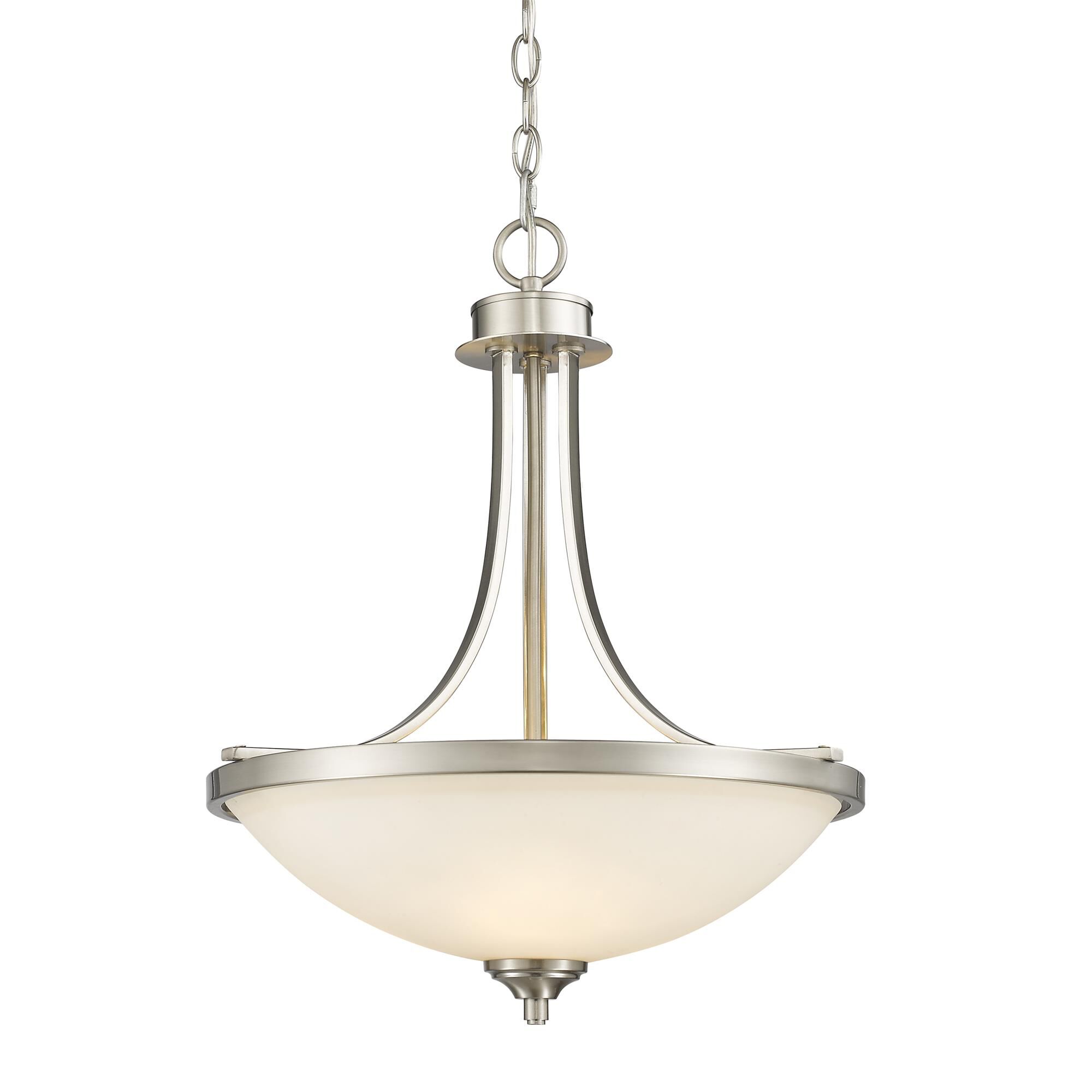 Shown in Brushed Nickel finish and Glass shade