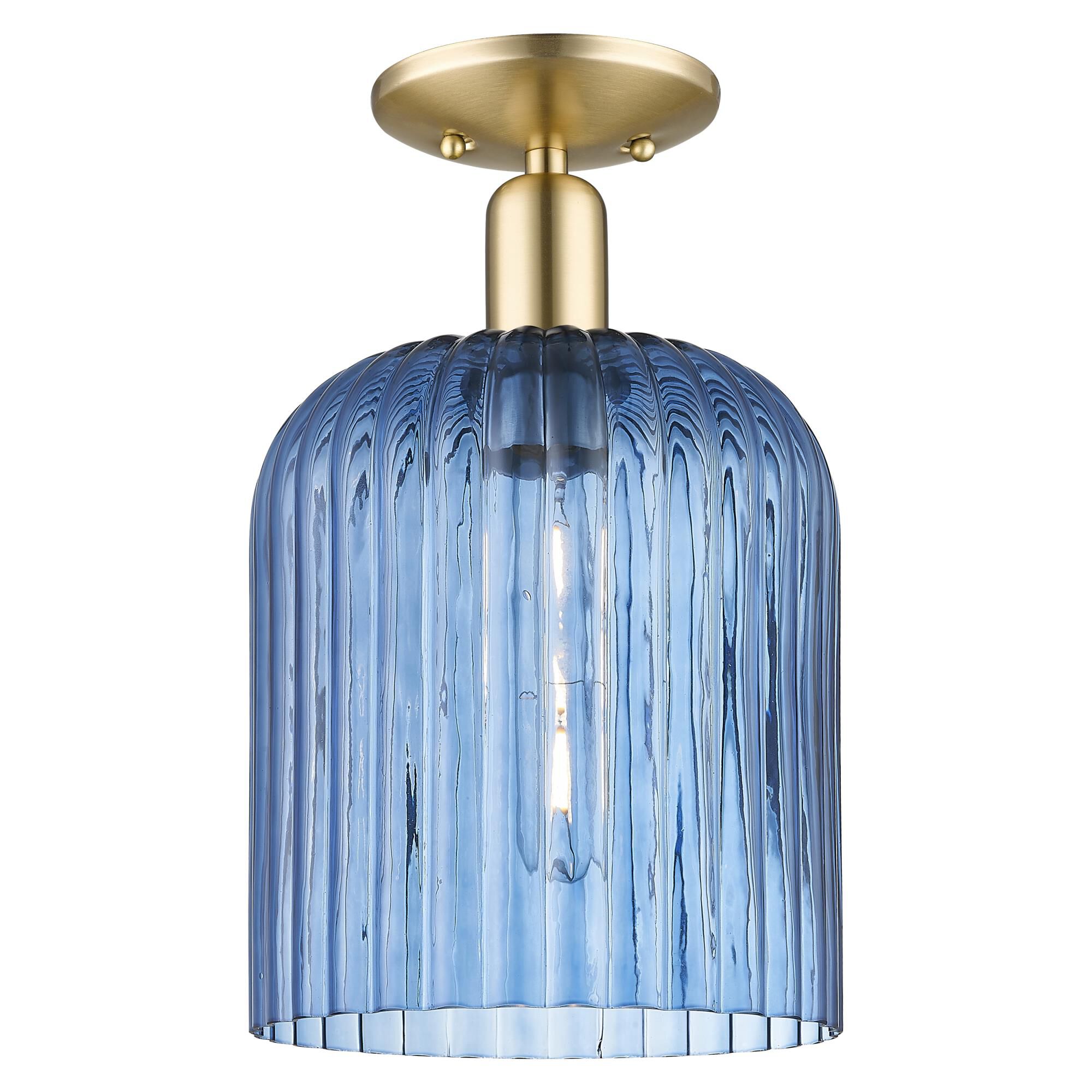 Shown in Champagne Bronze finish and Princess Blue glass