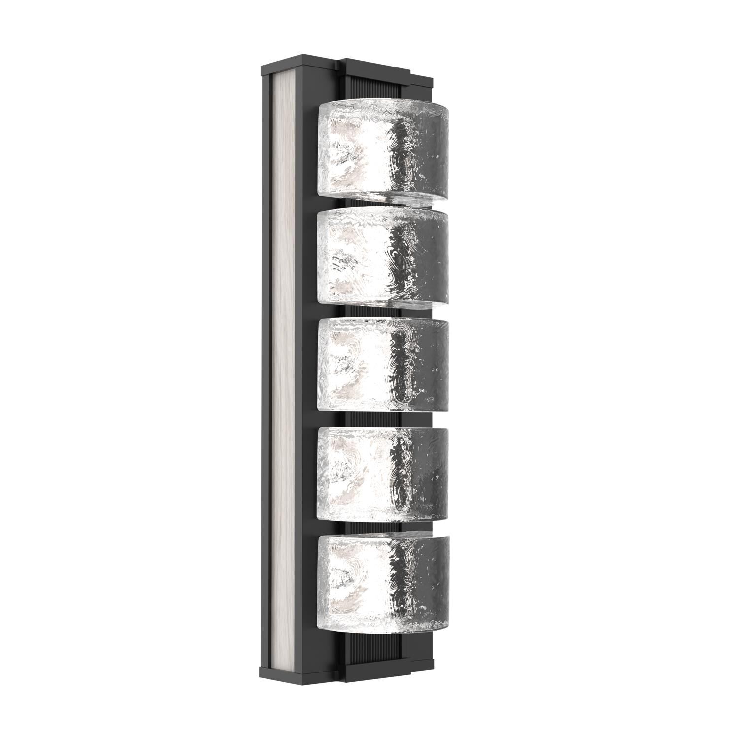 Shown in Matte Black finish and Clear Rounded glass and Light Oak accent