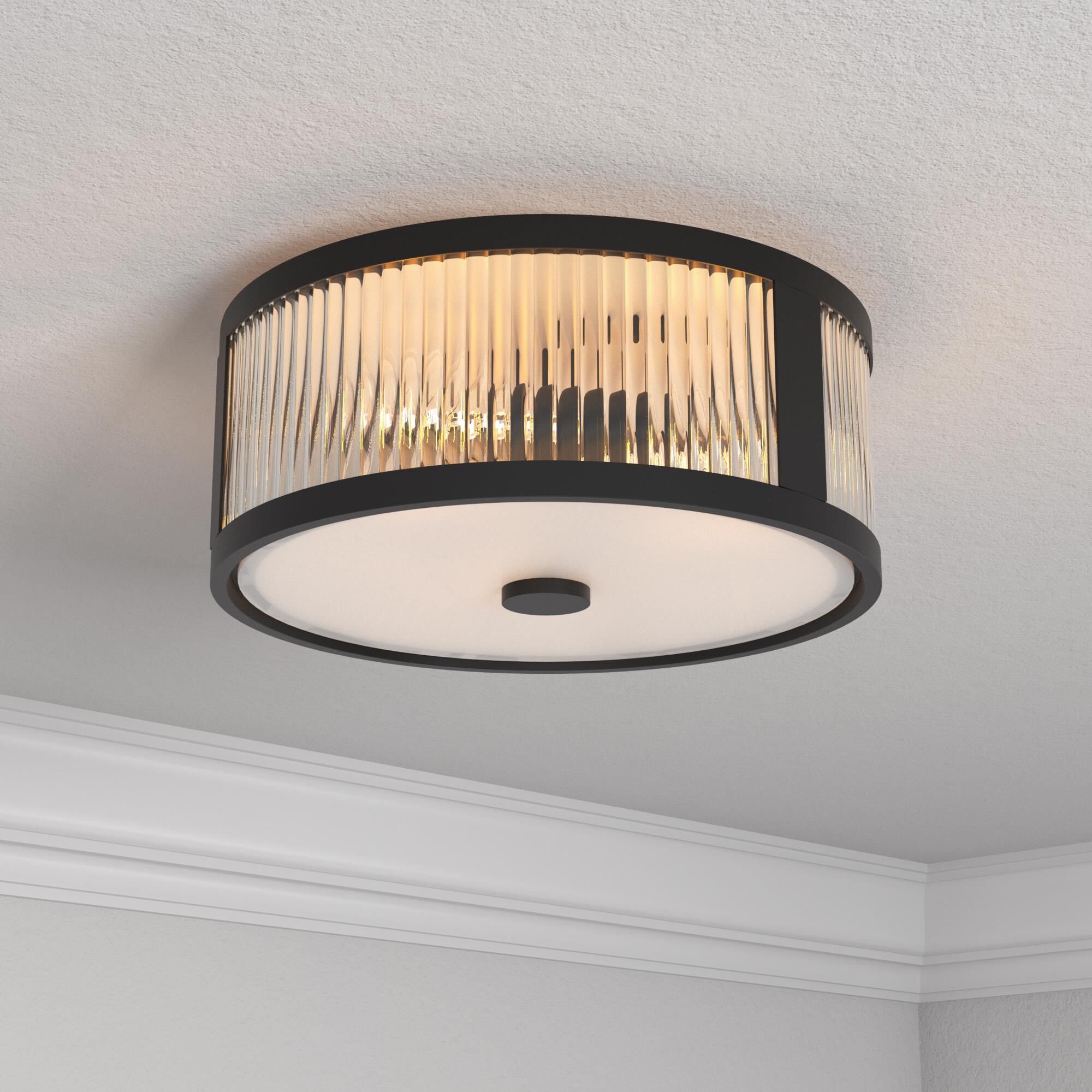 Shown in Matte Black finish and Clear Ribbed glass