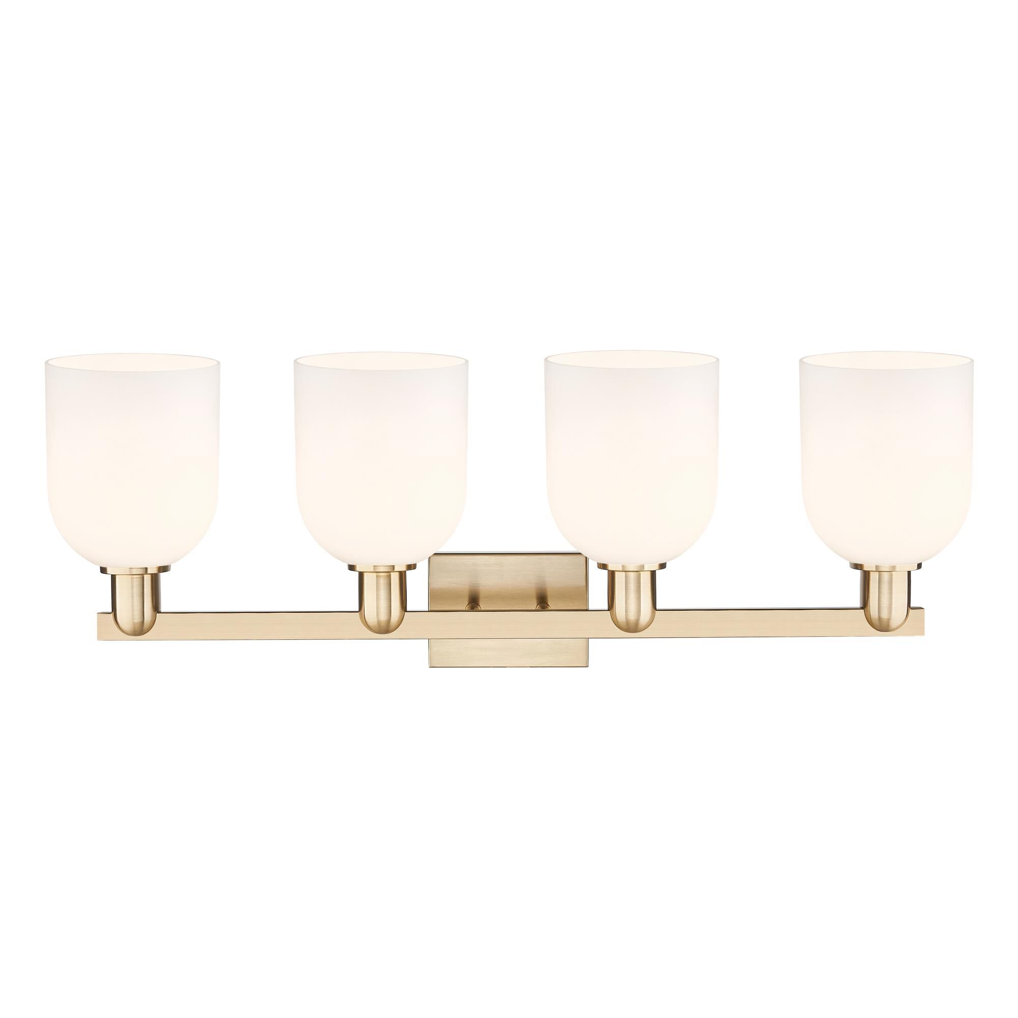 Shown in Champagne Bronze finish and White glass