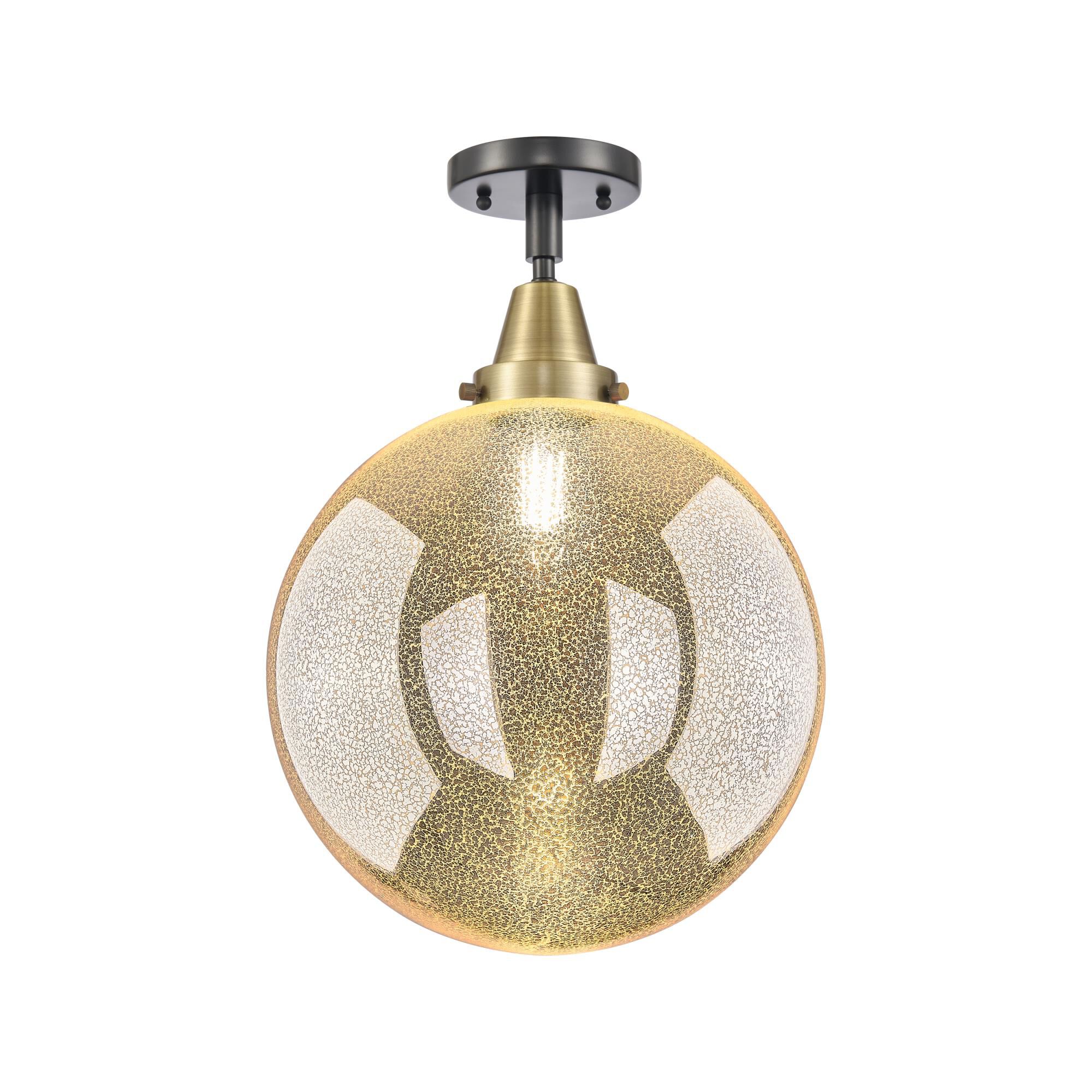 Shown in Black Antique Brass finish and Mercury shade