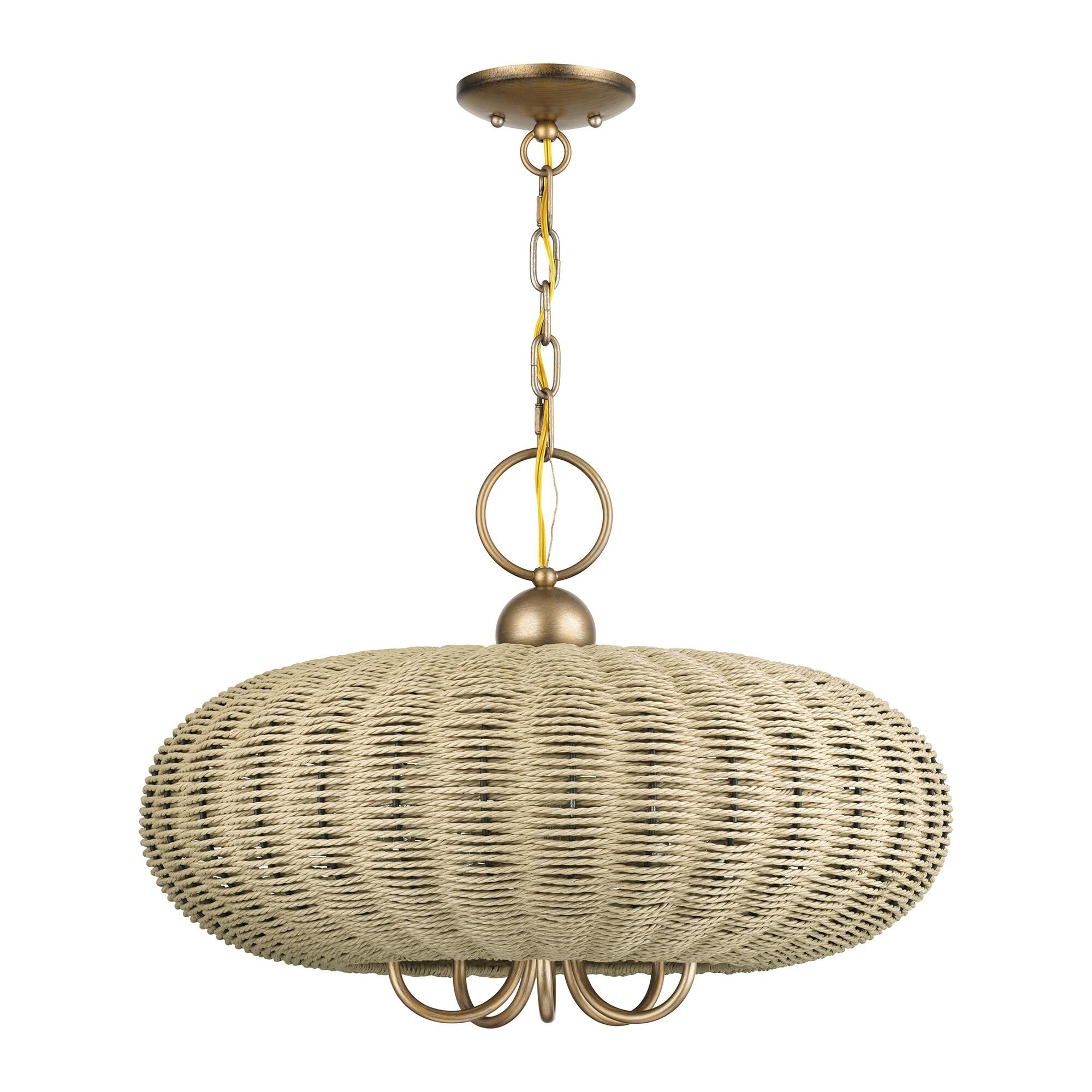 Shown in Antique Gold Leaf finish and Hand-Woven French Beige Paper Rope shade