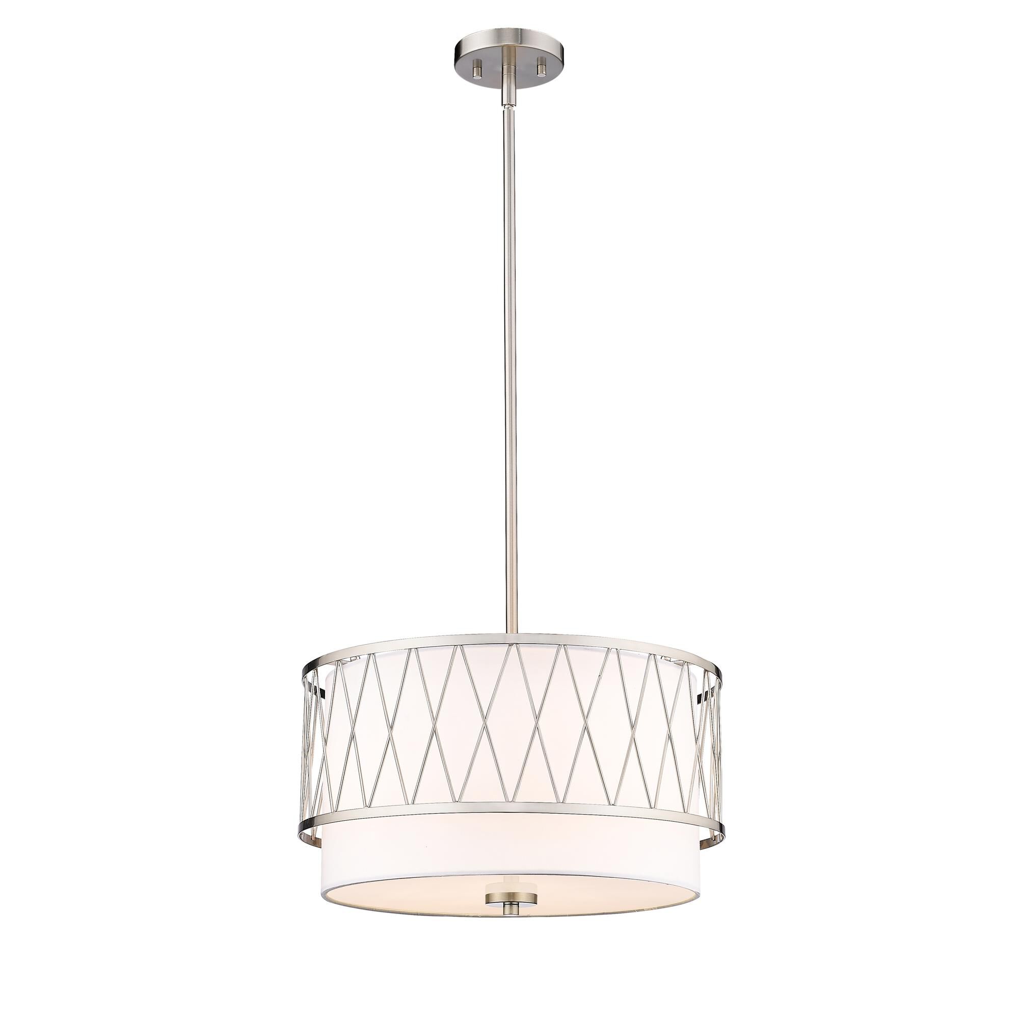 Shown in Brushed Nickel finish and White glass and White shade