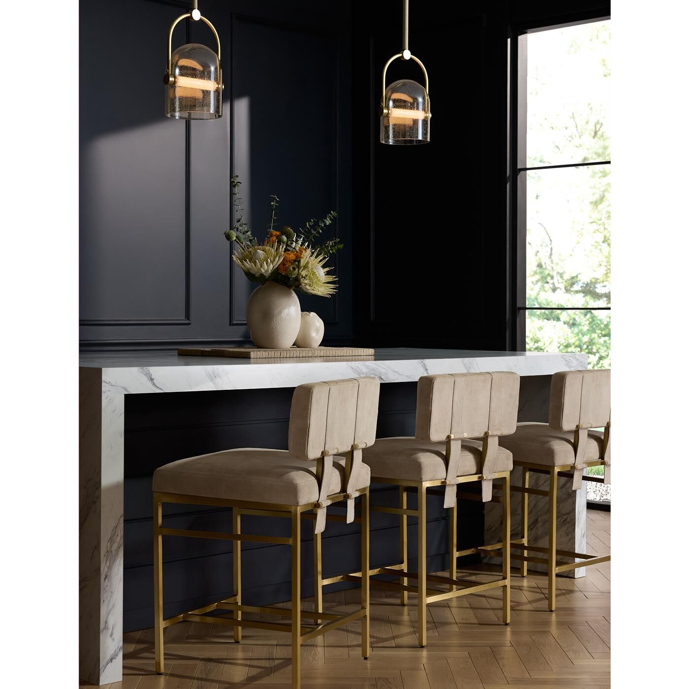 Shown in Antique Brass finish and Smoke glass