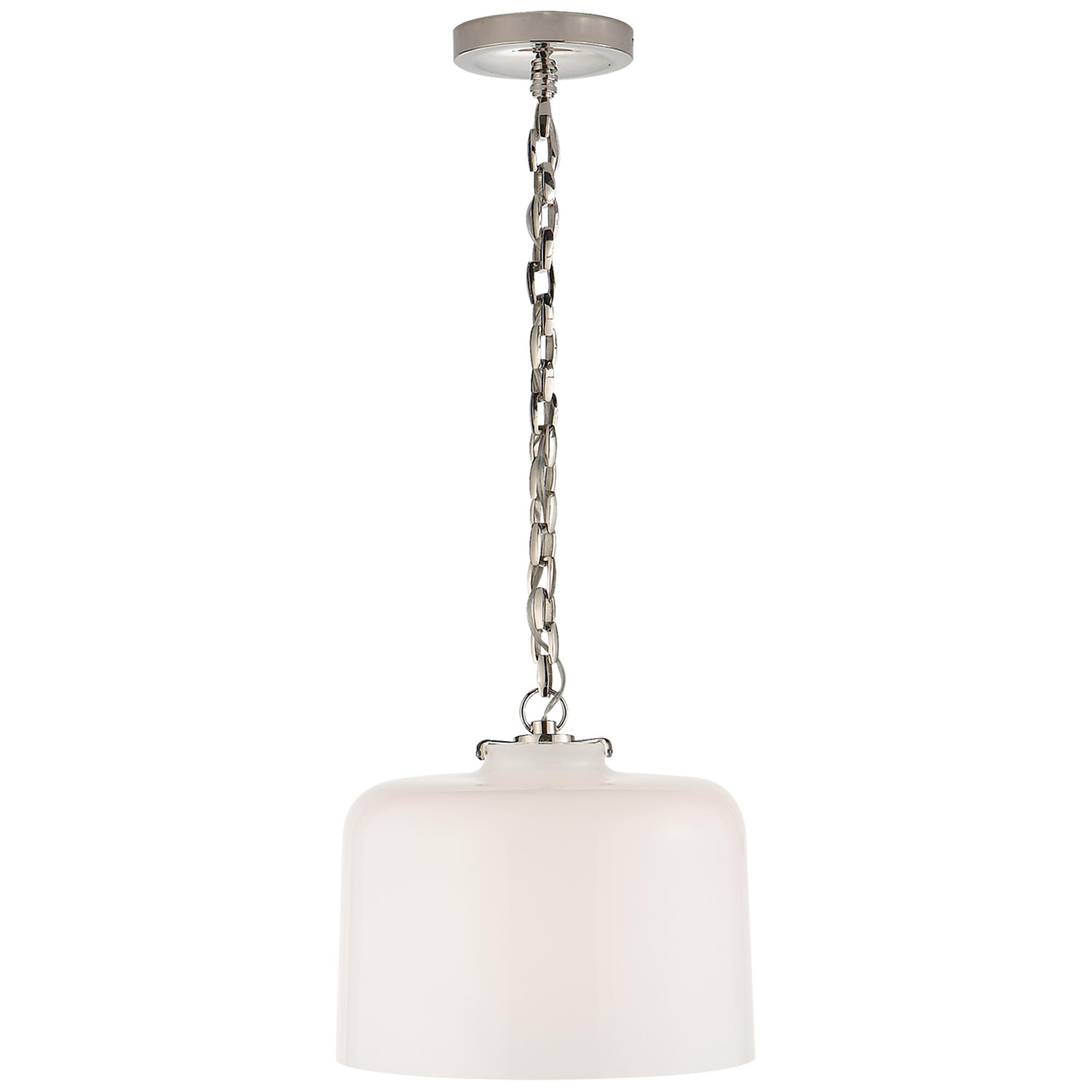 Shown in Polished Nickel finish and White glass