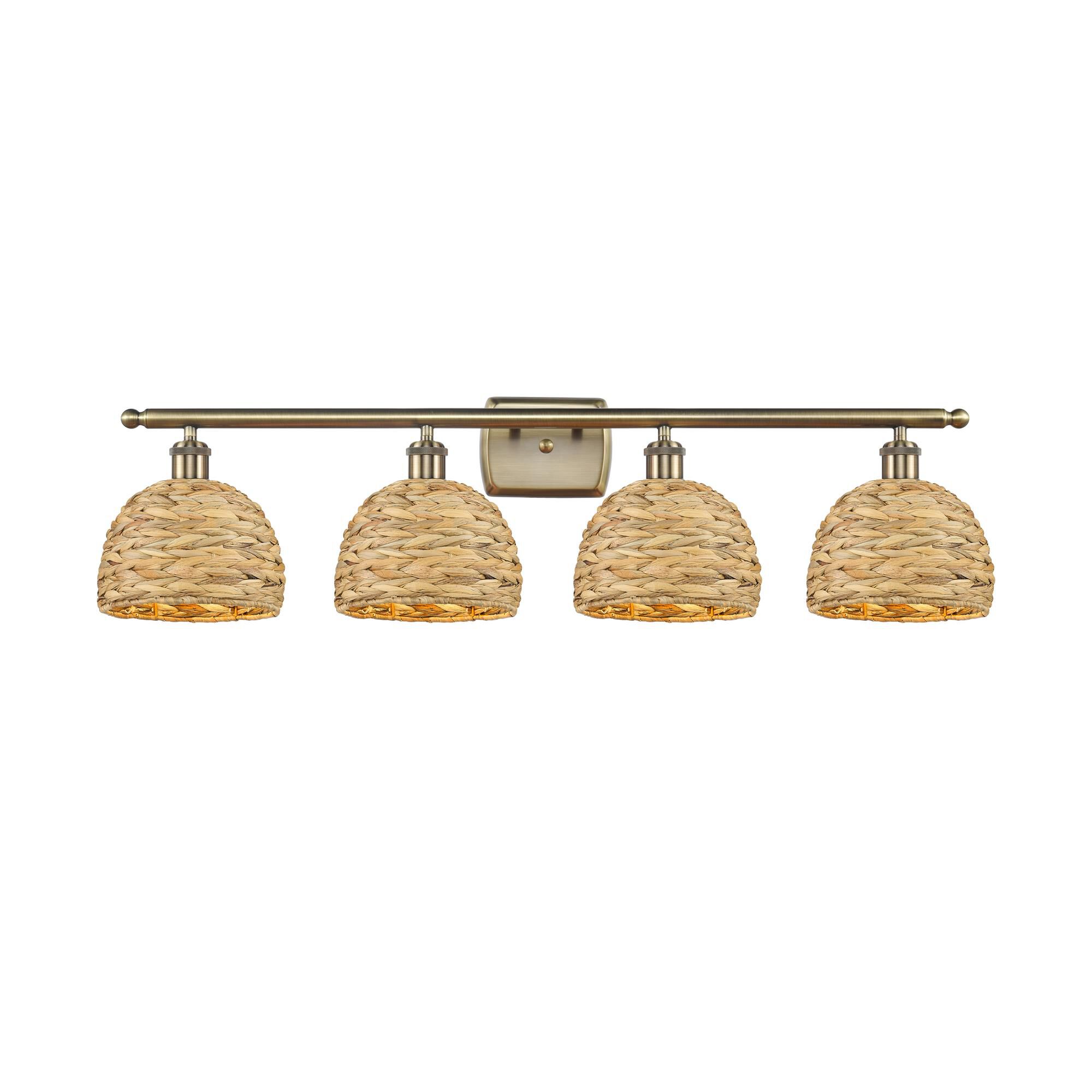 Shown in Antique Brass finish and Natural shade