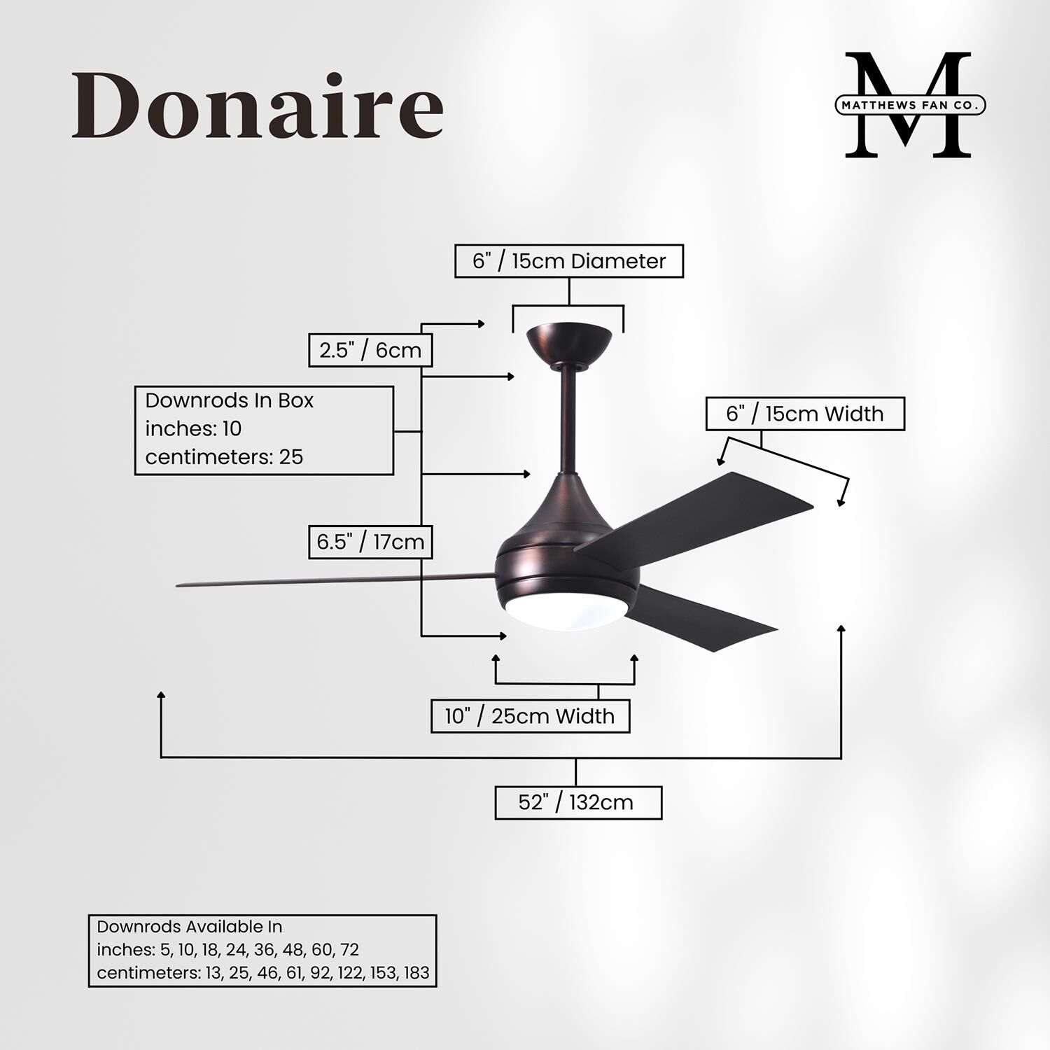 Donaire Outdoor Coastal Wet Rated 52 Inch Ceiling Fan with Light Kit by Matthews Fan Company
