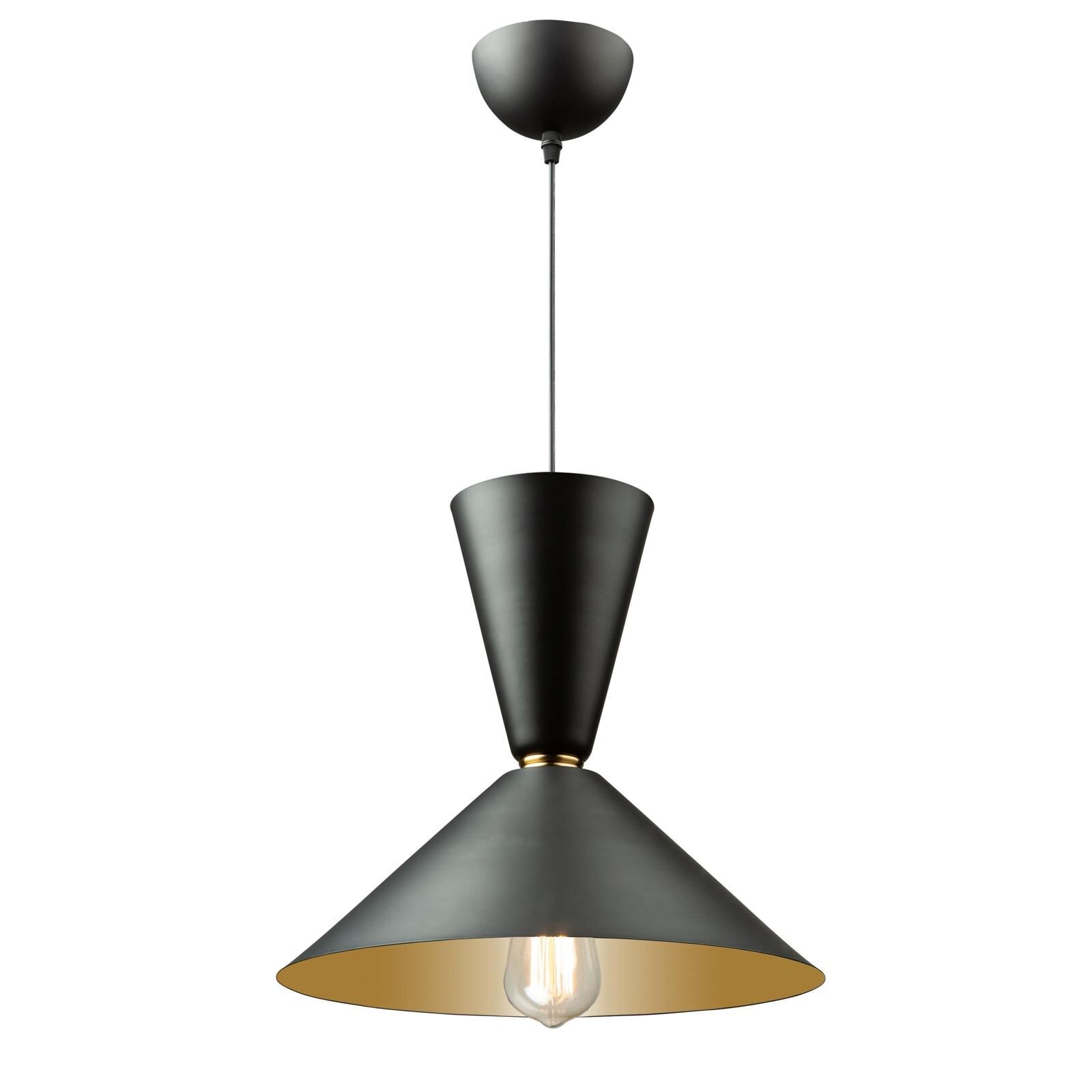 Shown in Matte Black and Brass finish and Black with Sand Gold Interior shade