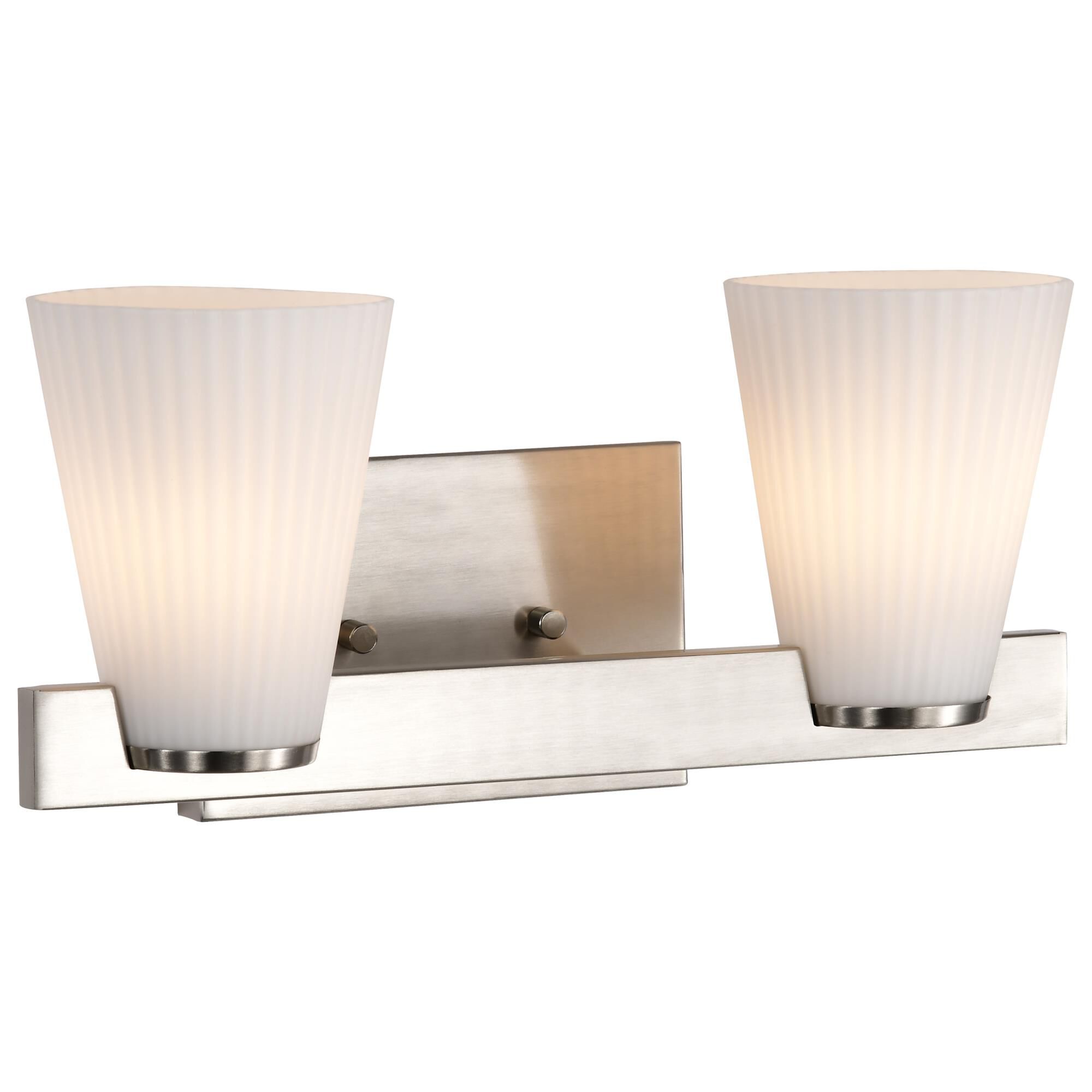 Shown in Brushed Nickel finish and Ribbed White glass