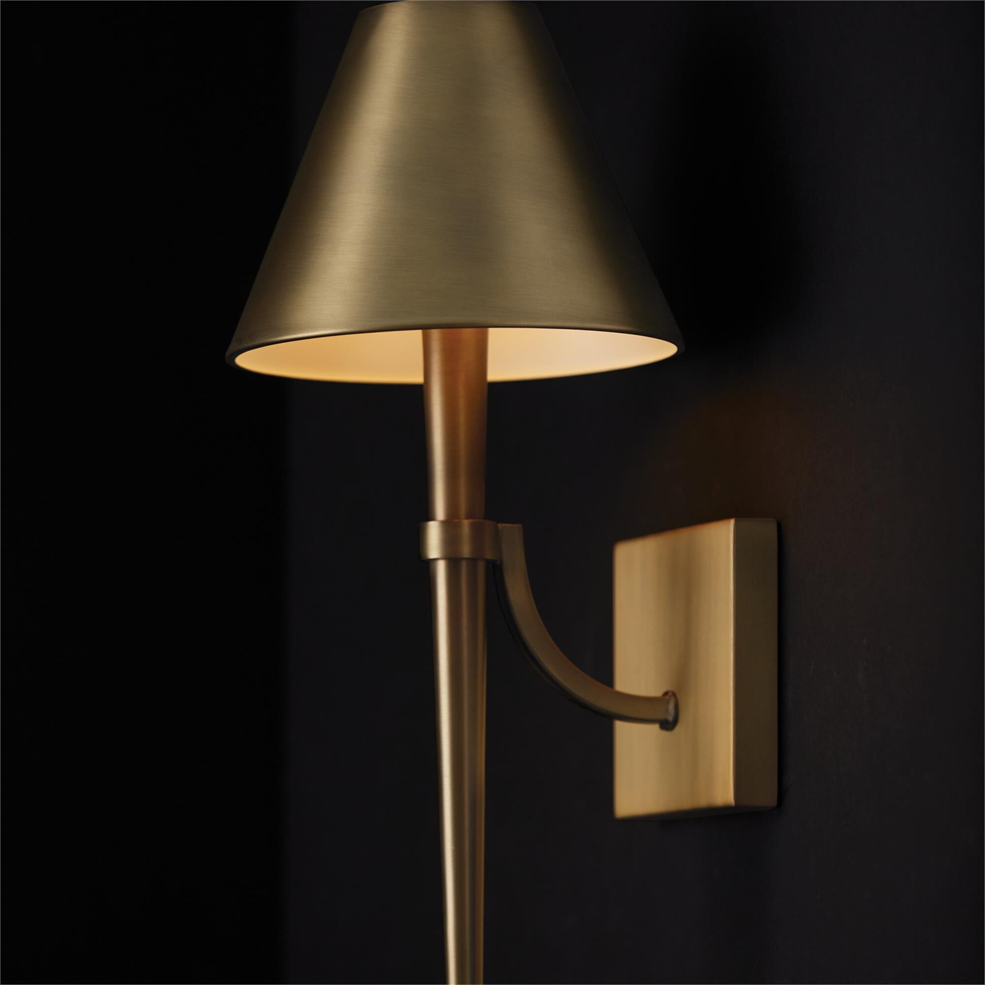 Shown in Aged Brass finish and Metal  With White Interior shade