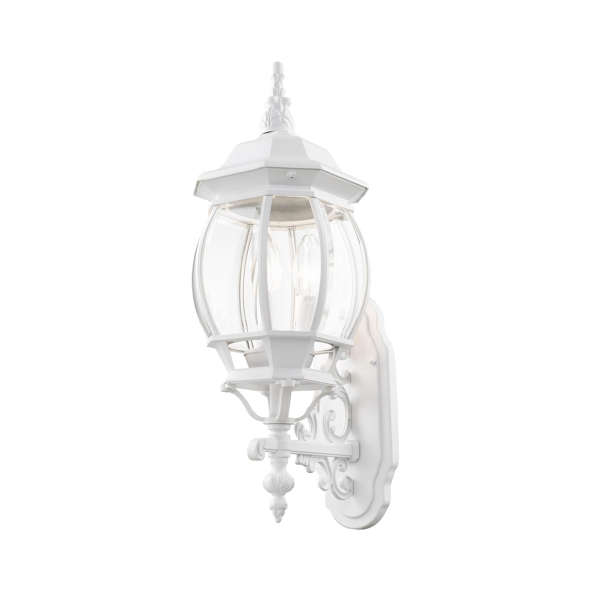Shown in Textured White finish and Clear Beveled glass and Clear Beveled Glass shade