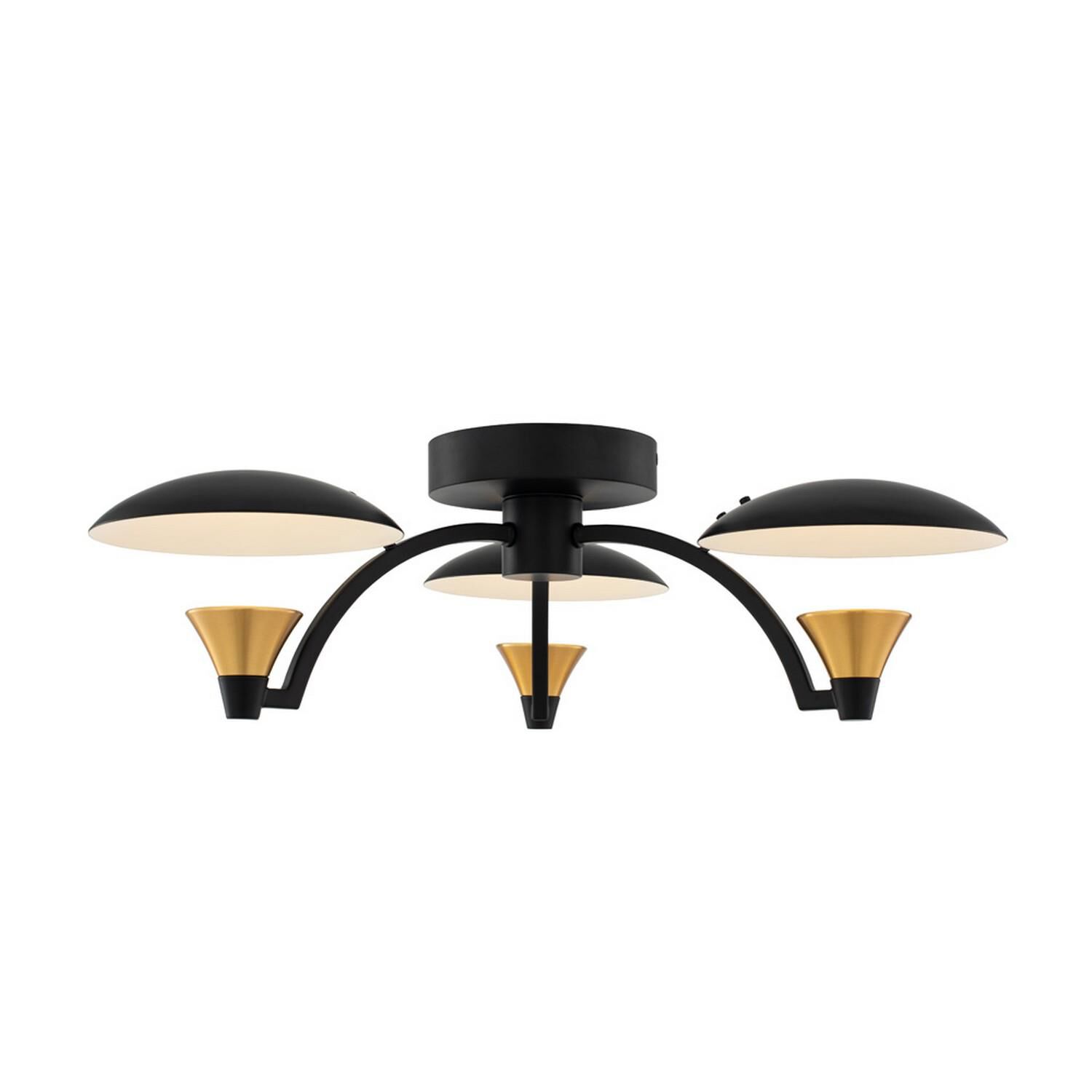 Shown in Matte Black with White and Brass finish and Matte Black shade