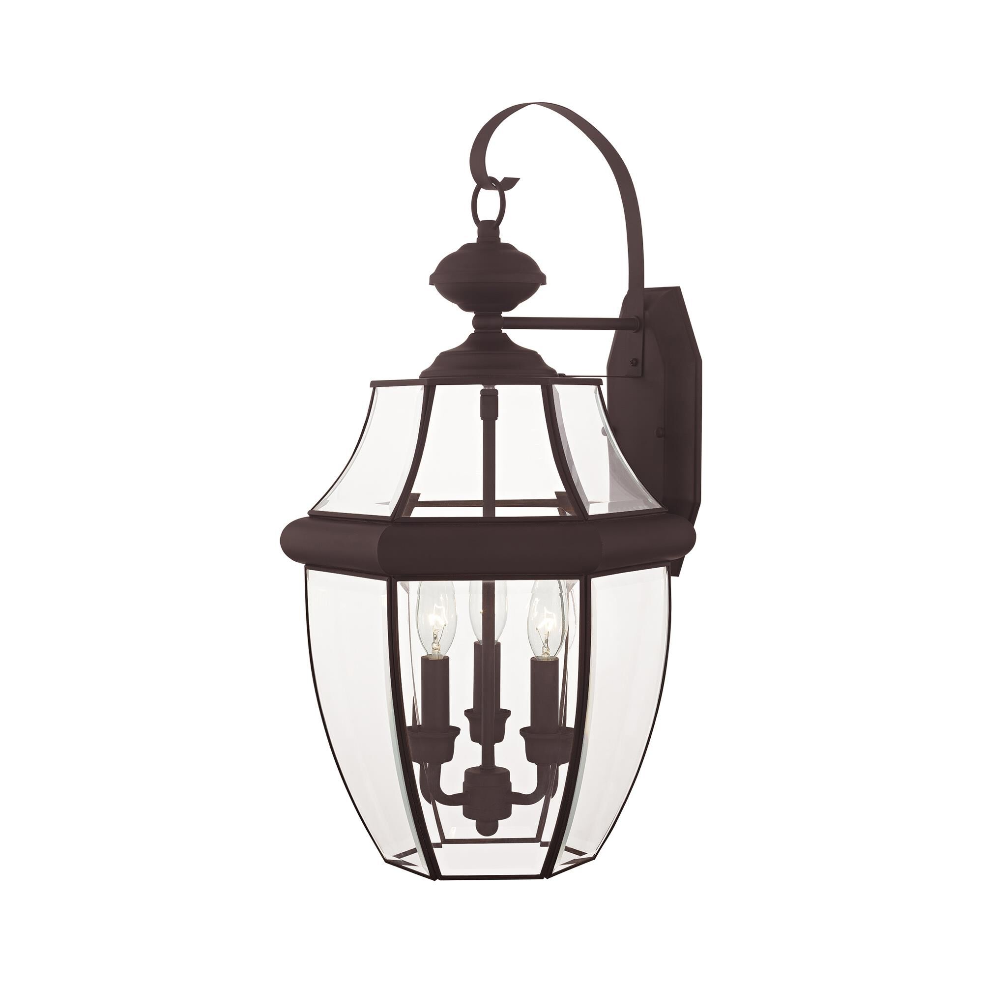 Shown in Bronze finish and Clear Beveled glass