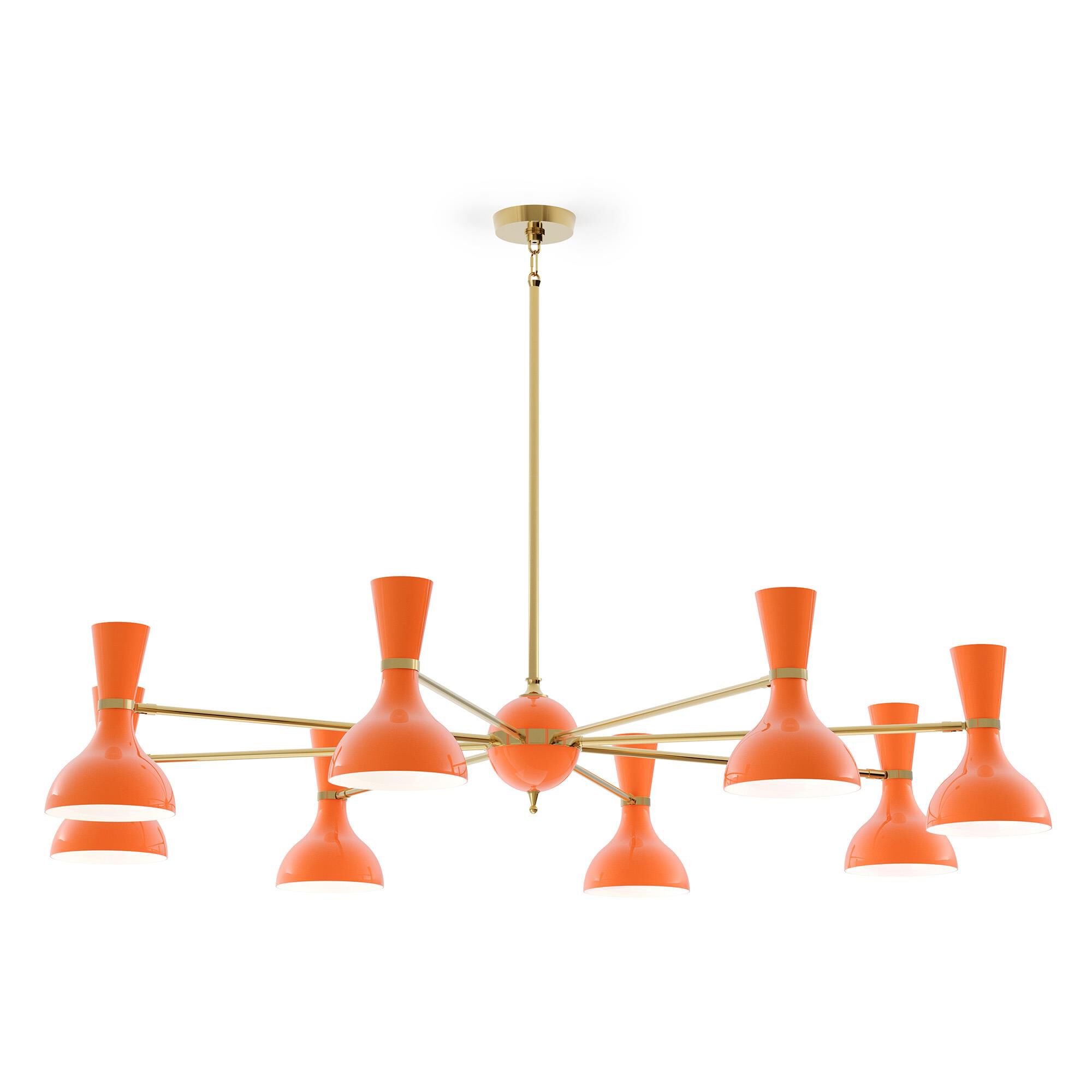 Shown in Modern Brass finish and Pumpkin shade