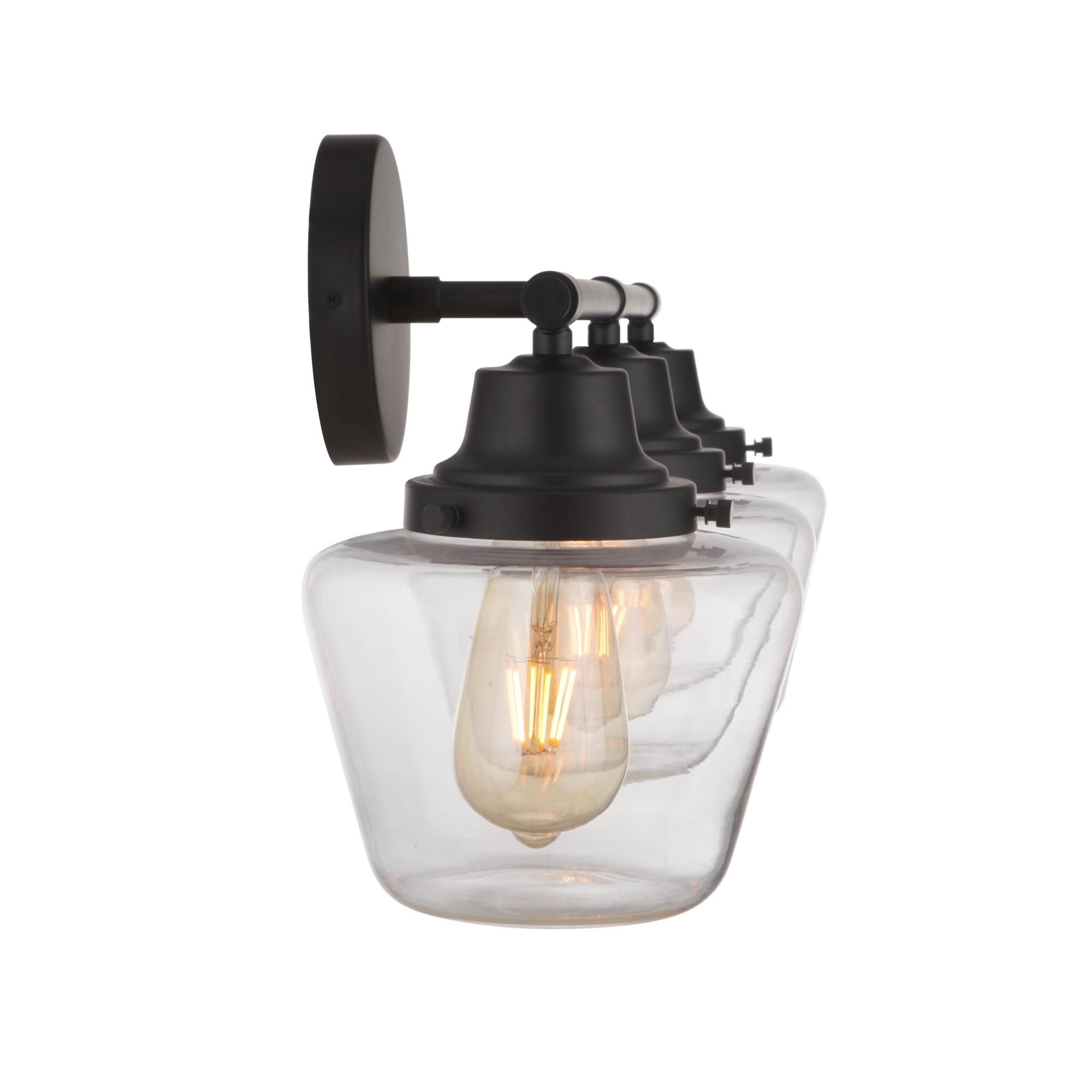 Shown in Flat Black finish and Clear glass and Glass shade