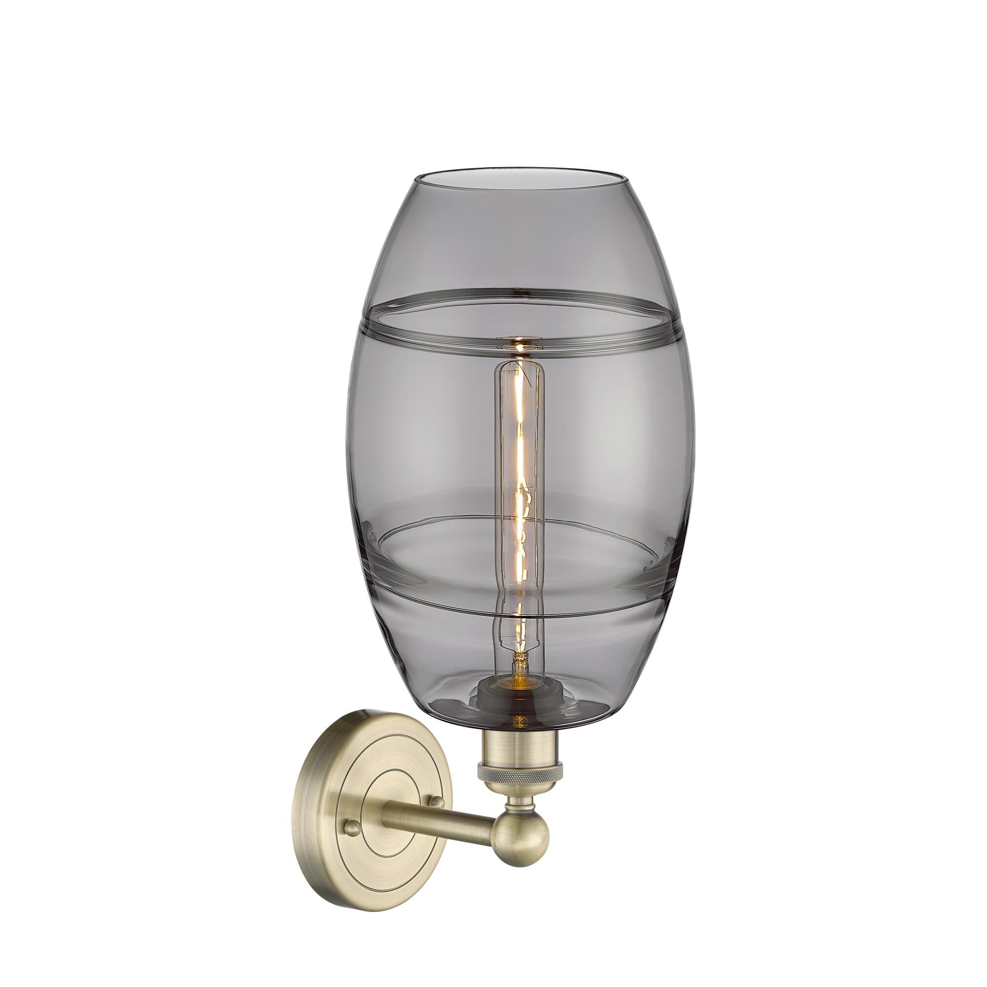 Shown in Antique Brass finish and Light Smoke glass