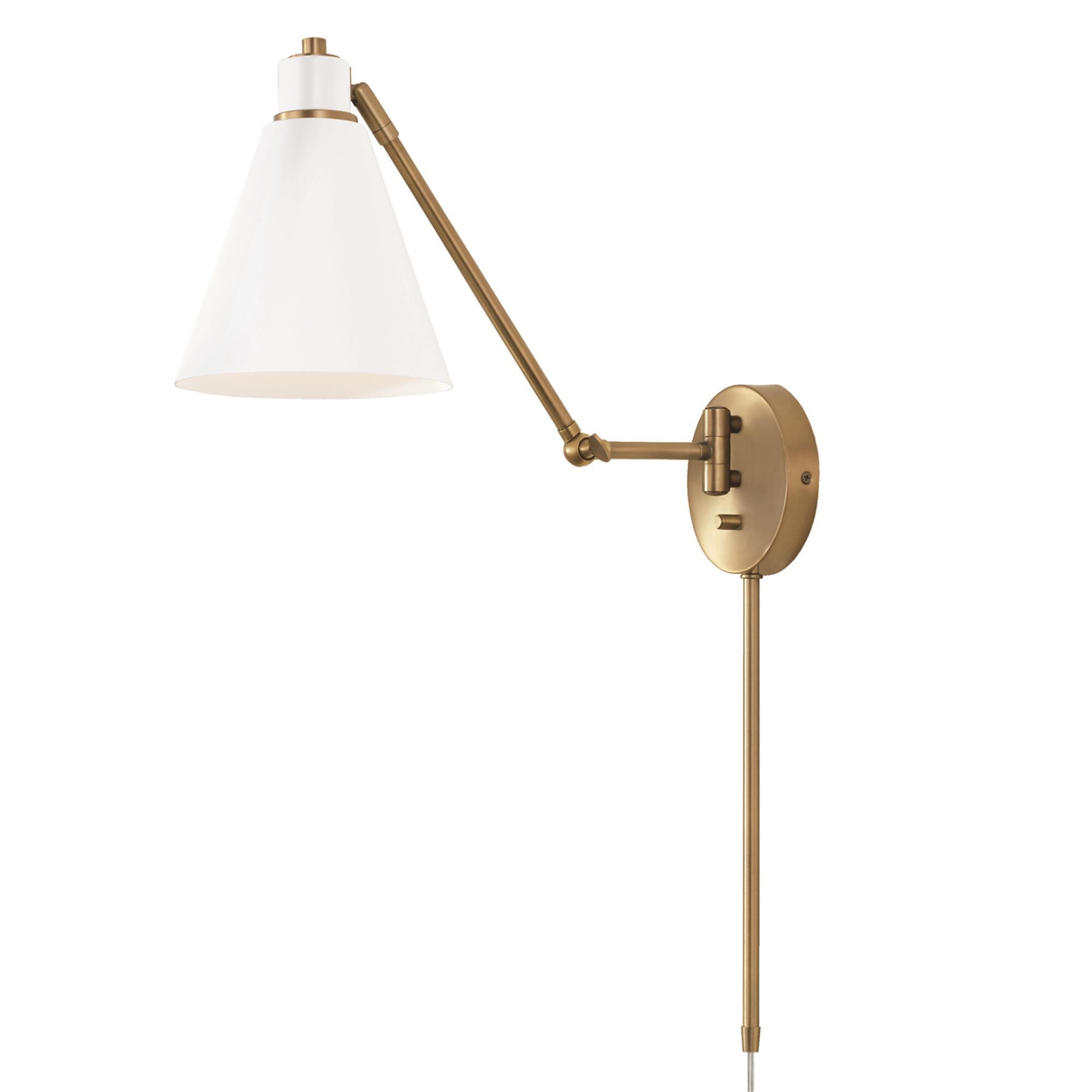 Shown in Aged Brass and White finish and White Metal  with White Interior shade