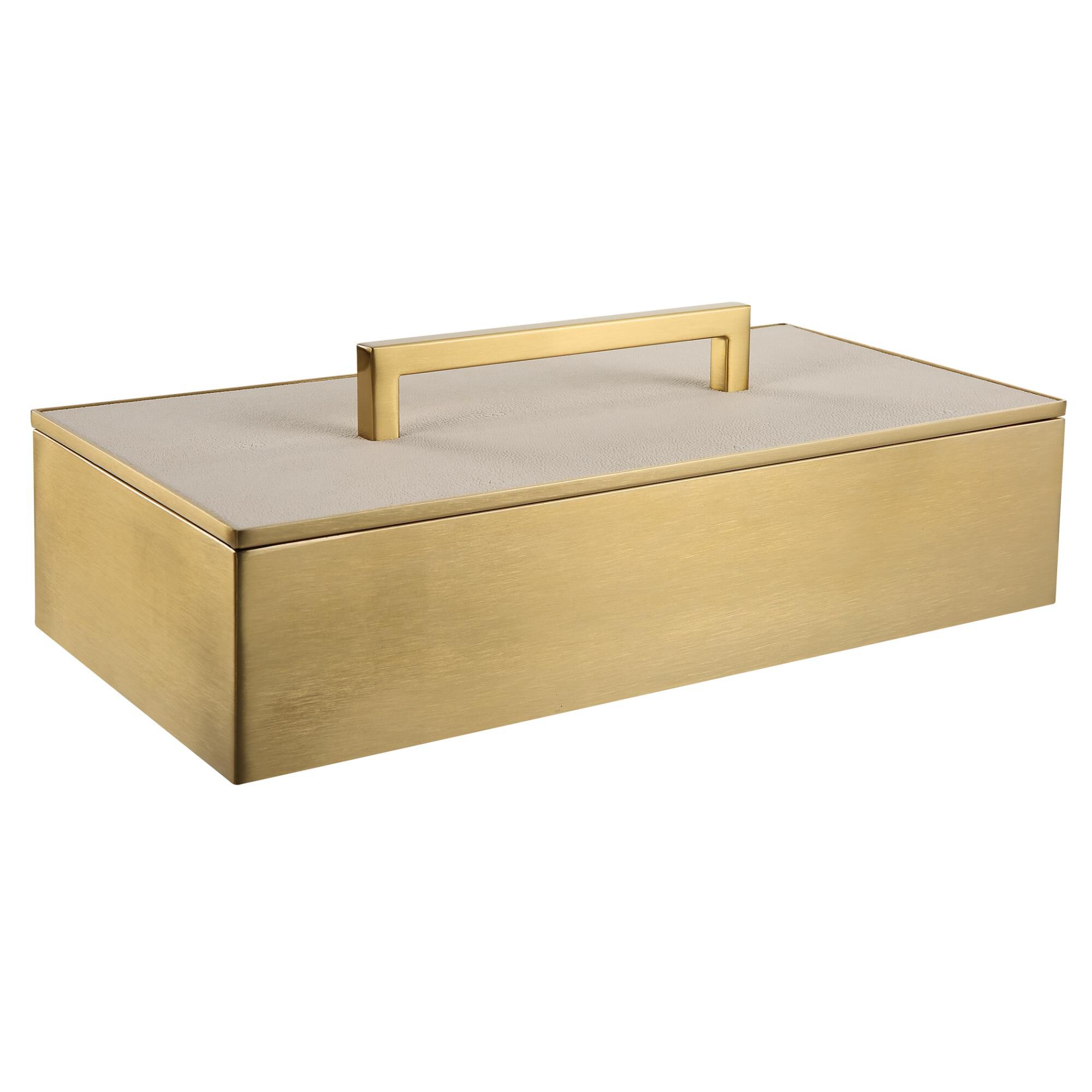 Shown in A Classic Silhouette With Modern Touches, This Metal Box Is Finished In A Classic Brass And Covered  finish