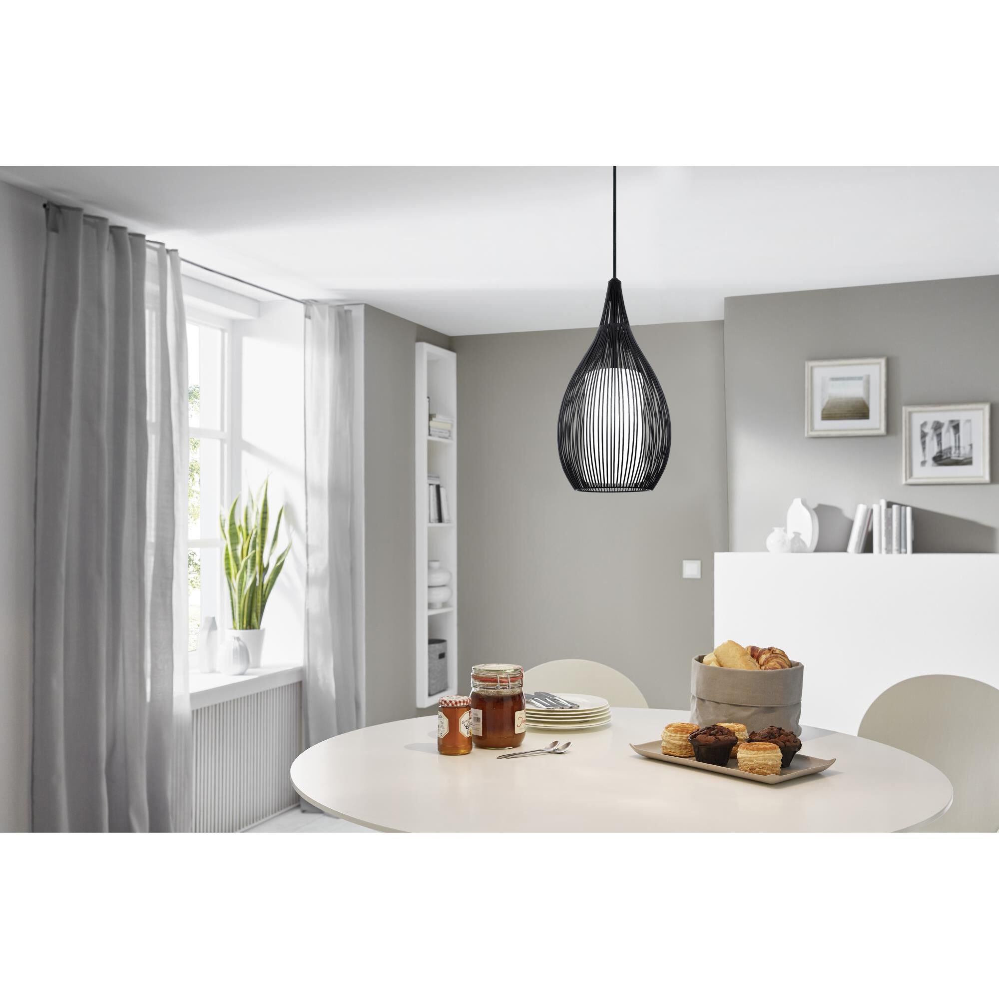 Shown in Black finish and Opal Satinated glass and Dome shade