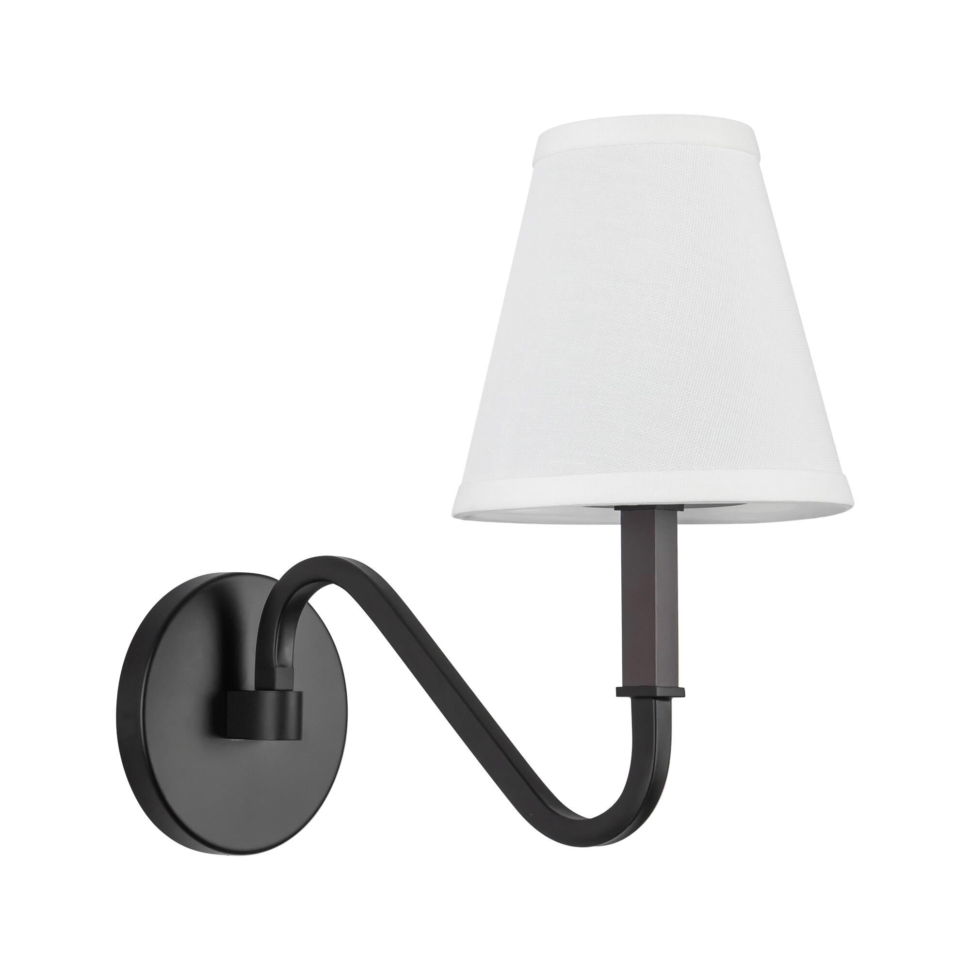 Shown in Matte Black finish and White Linen shade