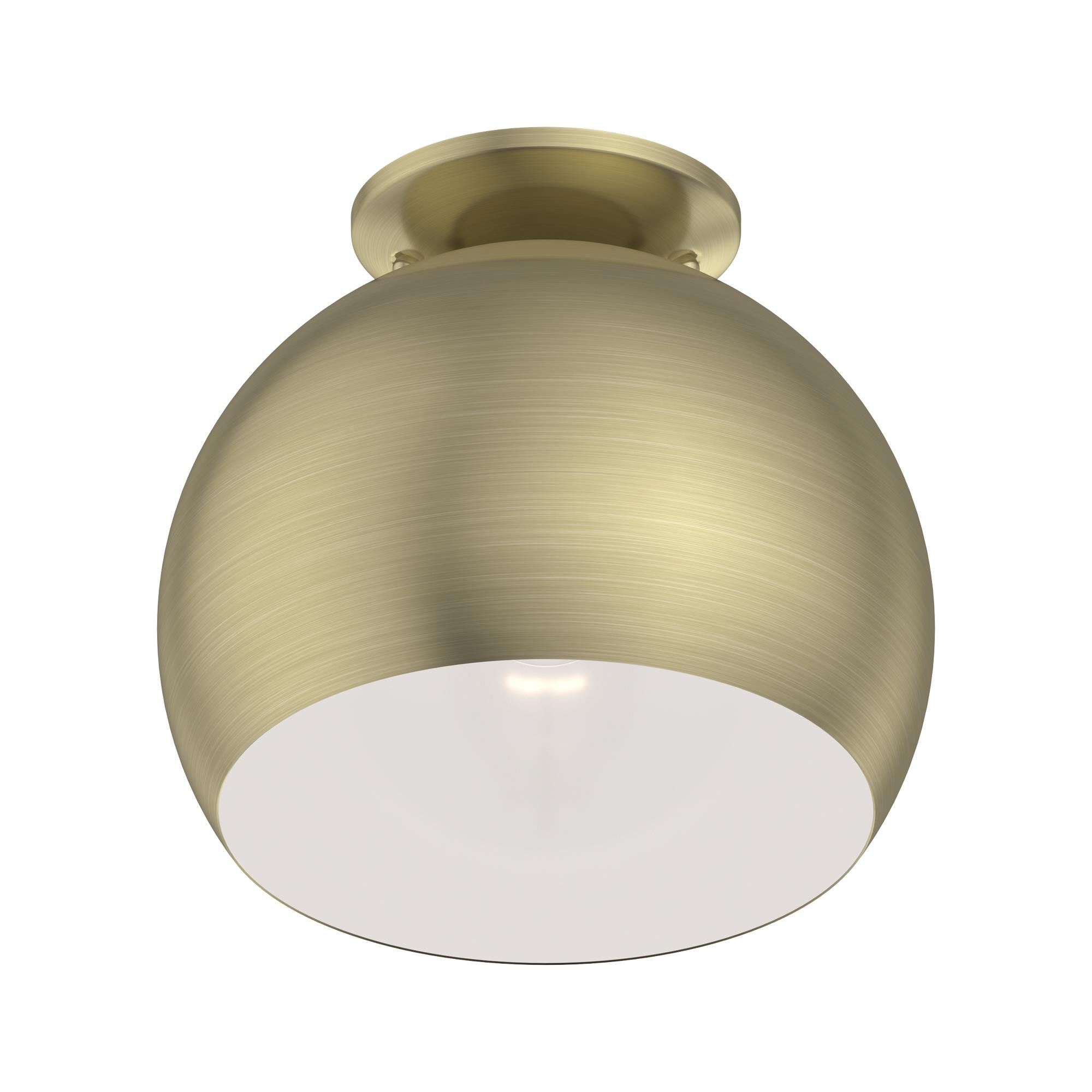 Shown in Antique Brass finish and Antique Brass Metal with White Inside shade