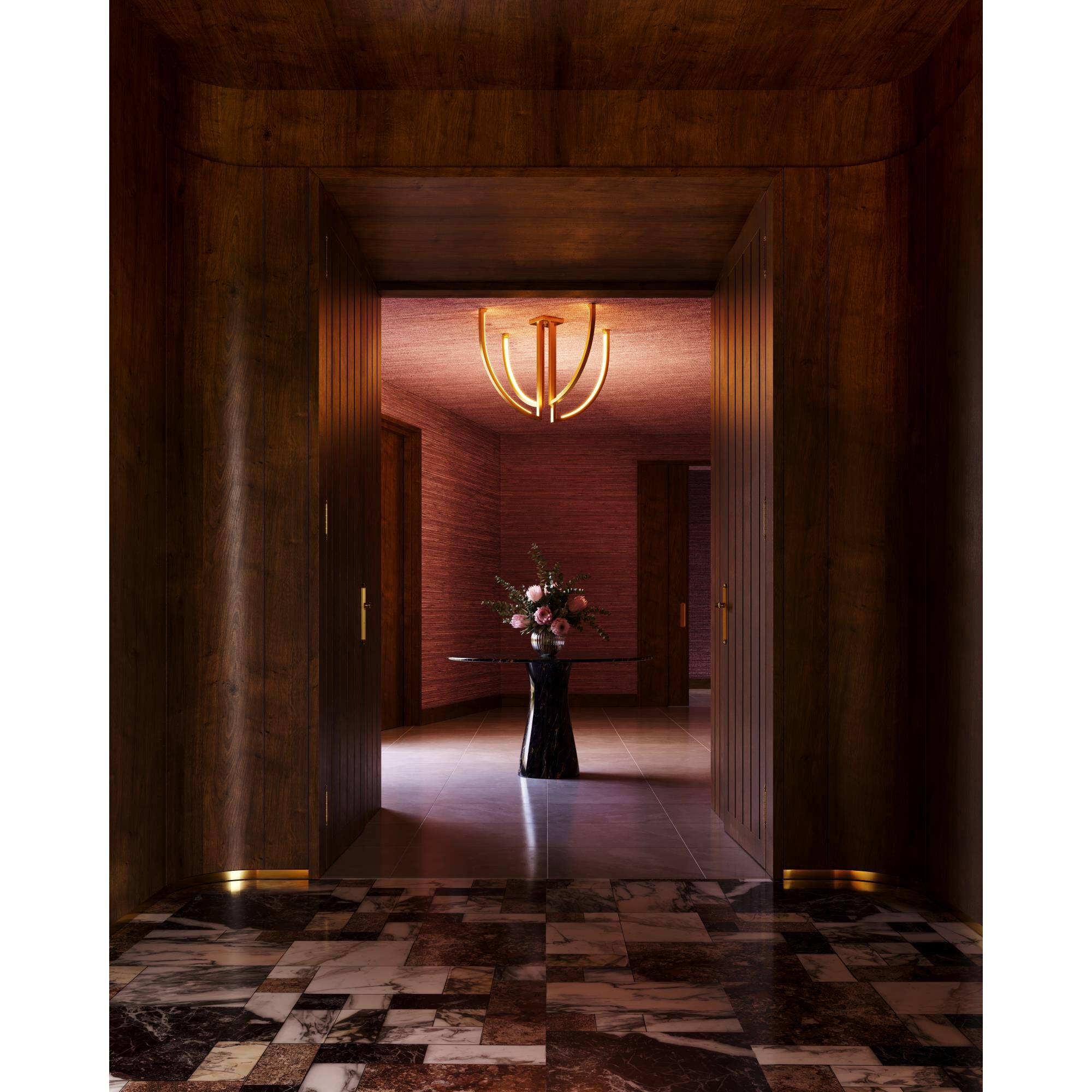 Shown in Vintage Brass finish and Silk shade