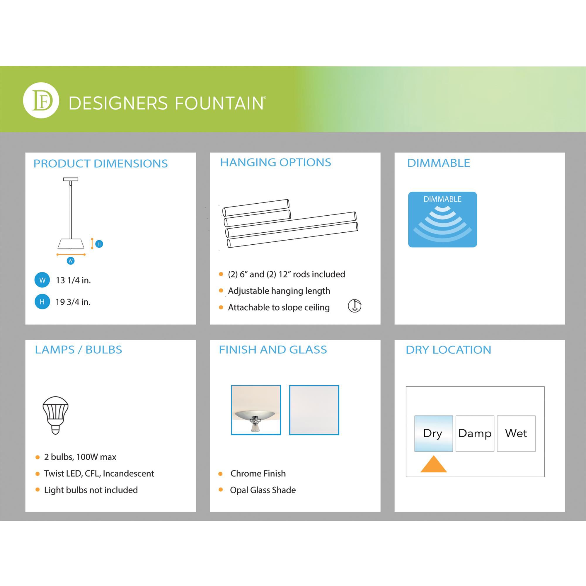 Shown in Chrome finish and Opal glass