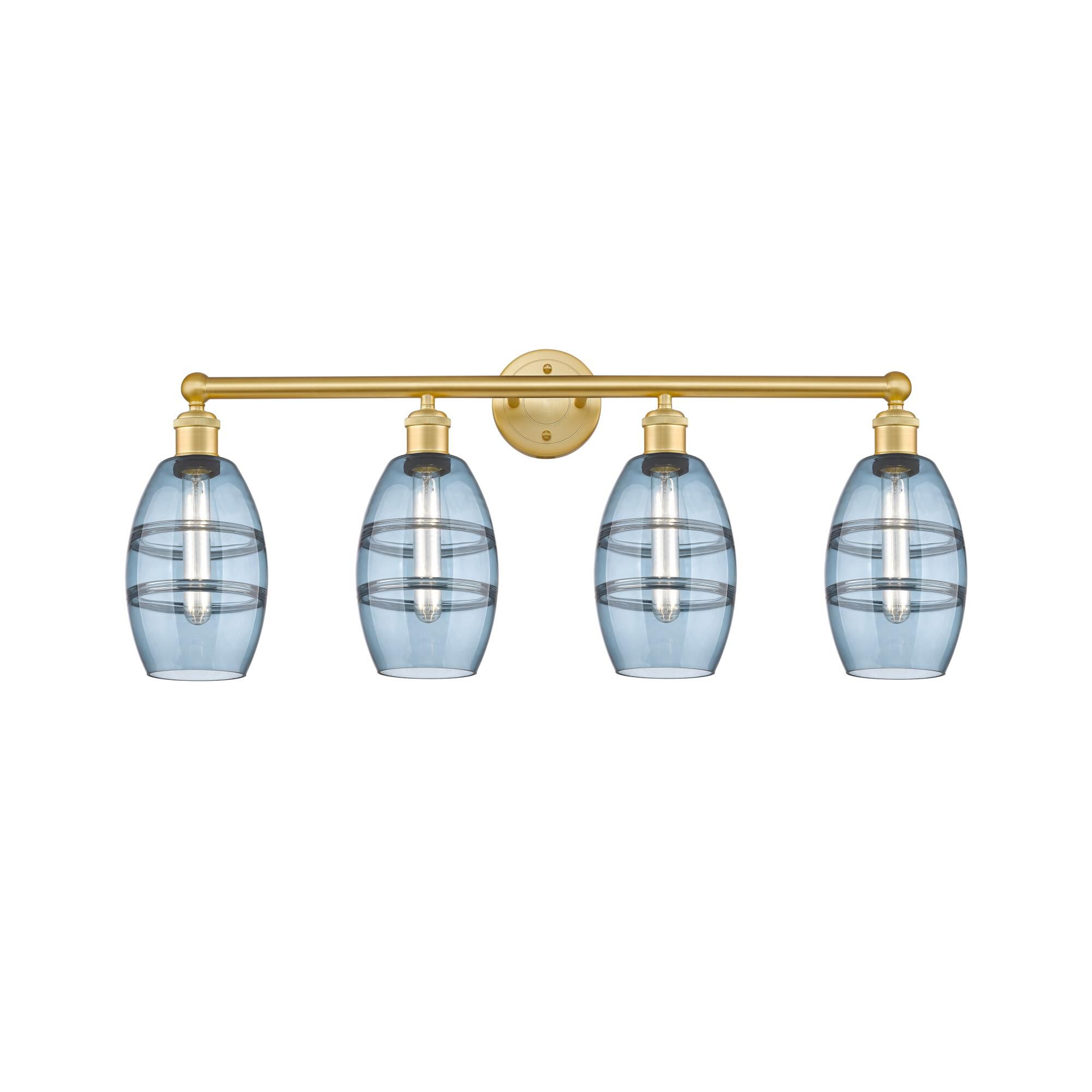 Shown in Satin Gold finish and Princess Blue glass