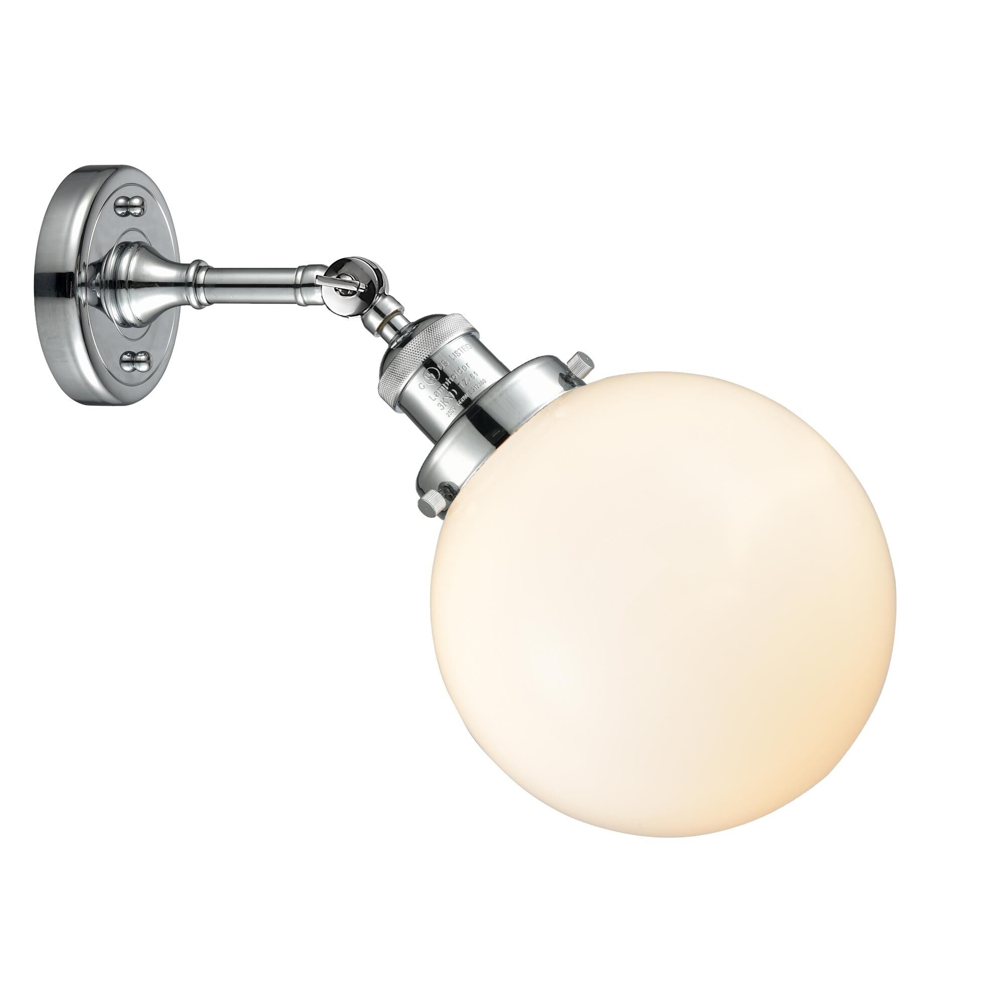 Shown in Polished Chrome finish and Matte White Cased glass and No Accent accent