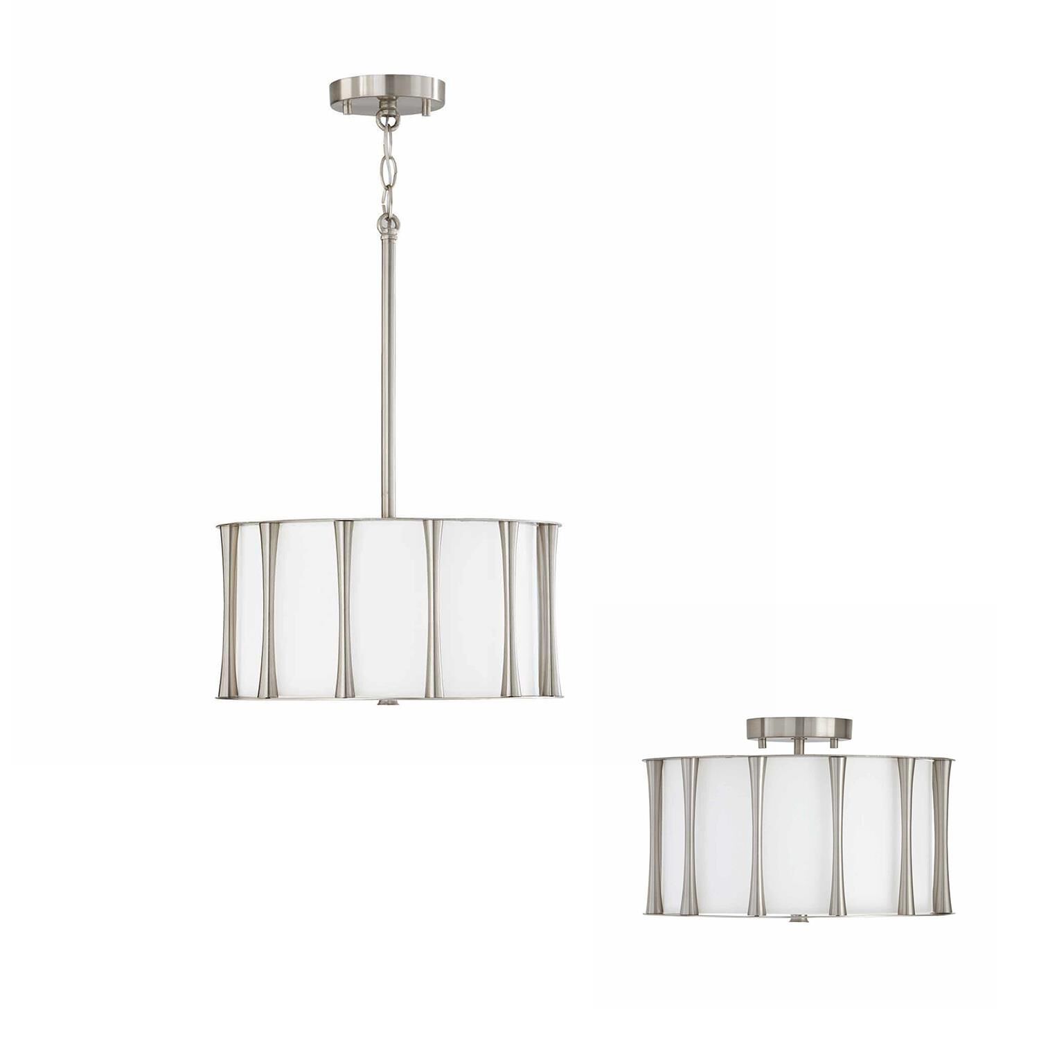 Shown in Brushed Nickel with Frosted Acrylic Diffuser finish and White Fabric shade