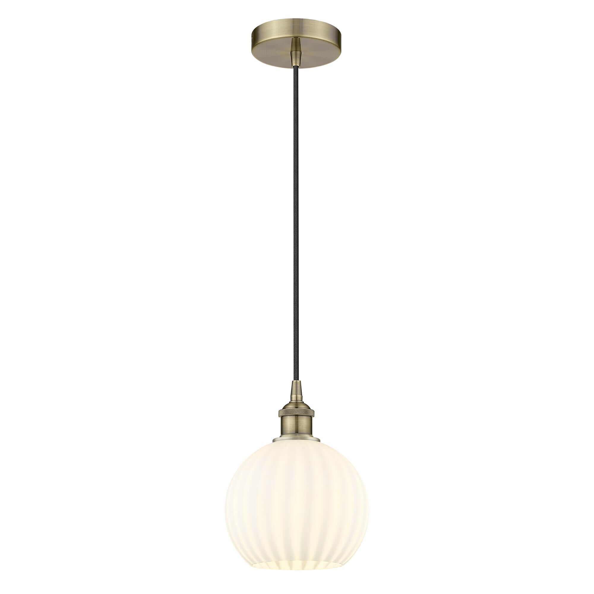 Shown in Antique Brass finish and White Venetian glass