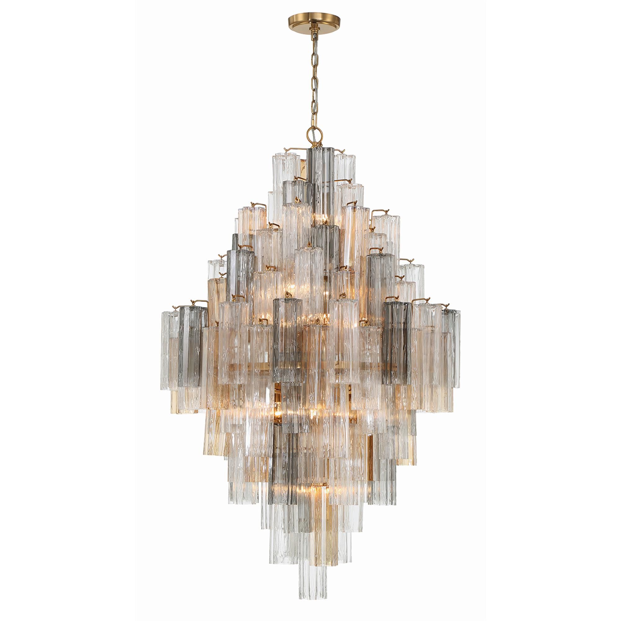 Shown in Aged Brass finish and Tronchi Glass Autumn crystal