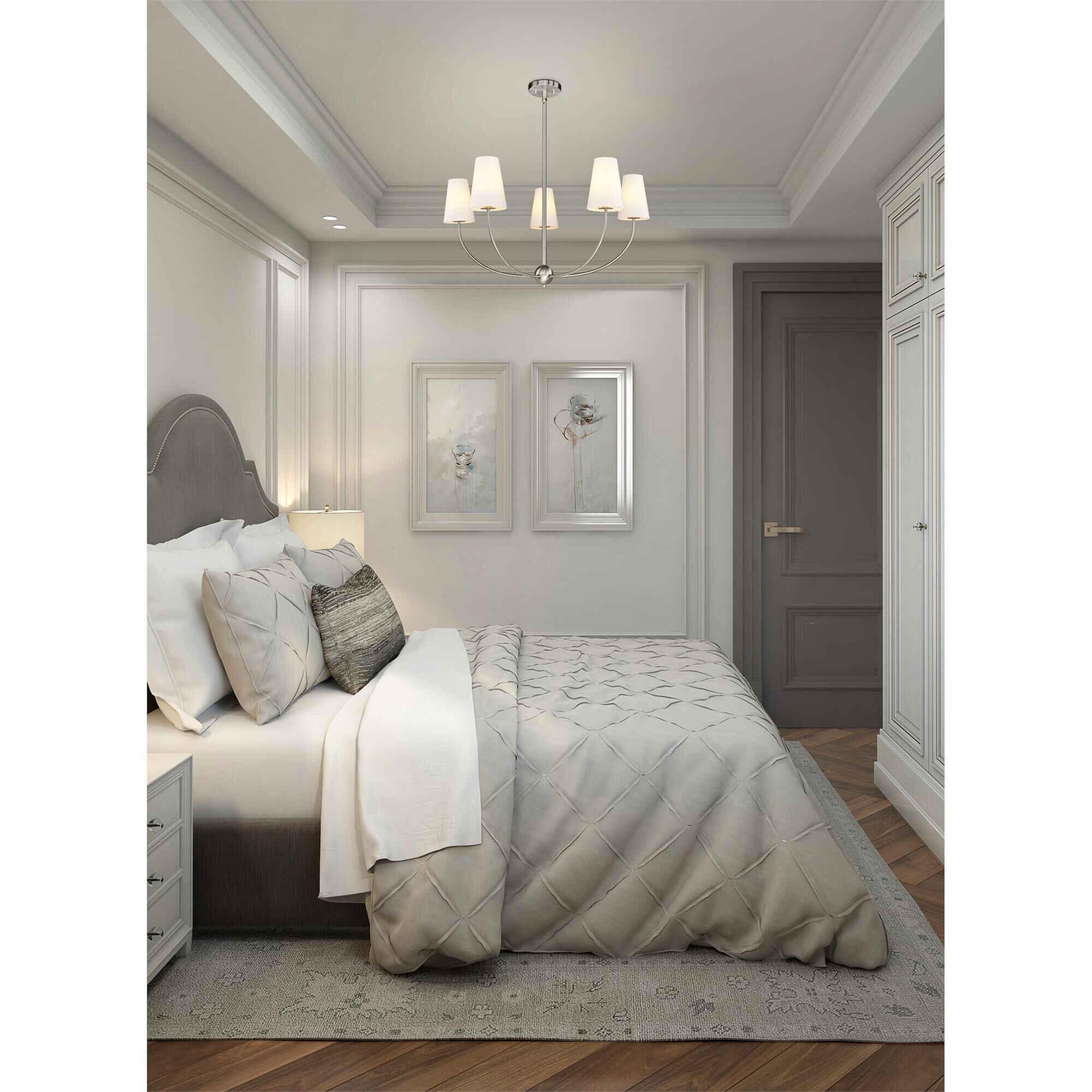 Shown in Brushed Nickel finish and White glass