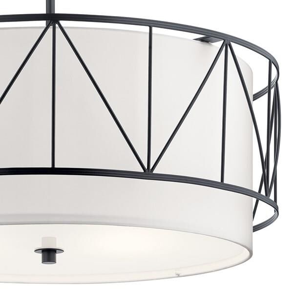 Shown in Black finish and Satin Etched glass and White Fabric shade