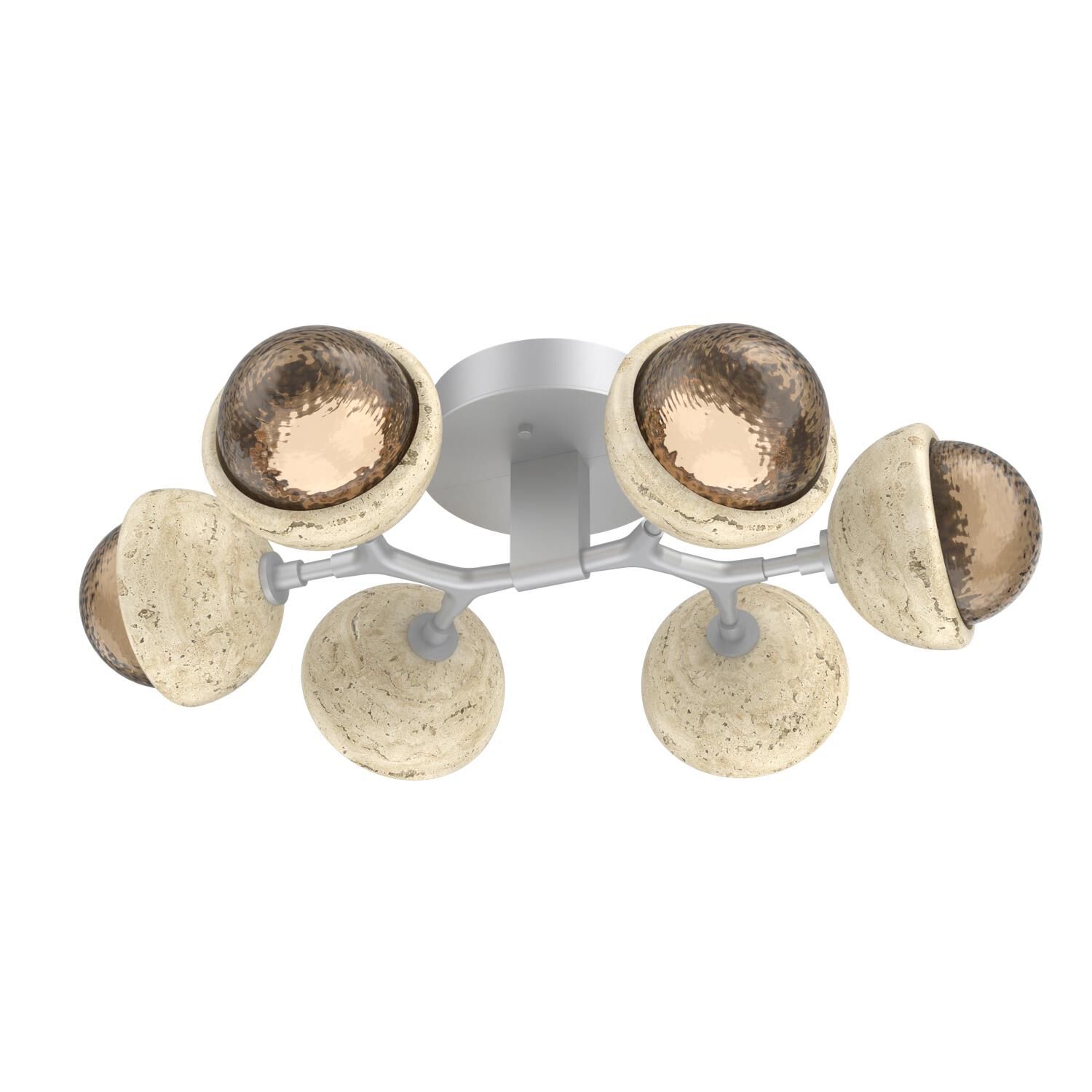 Shown in Classic Silver finish and Bronze glass and Travertine Stone accent
