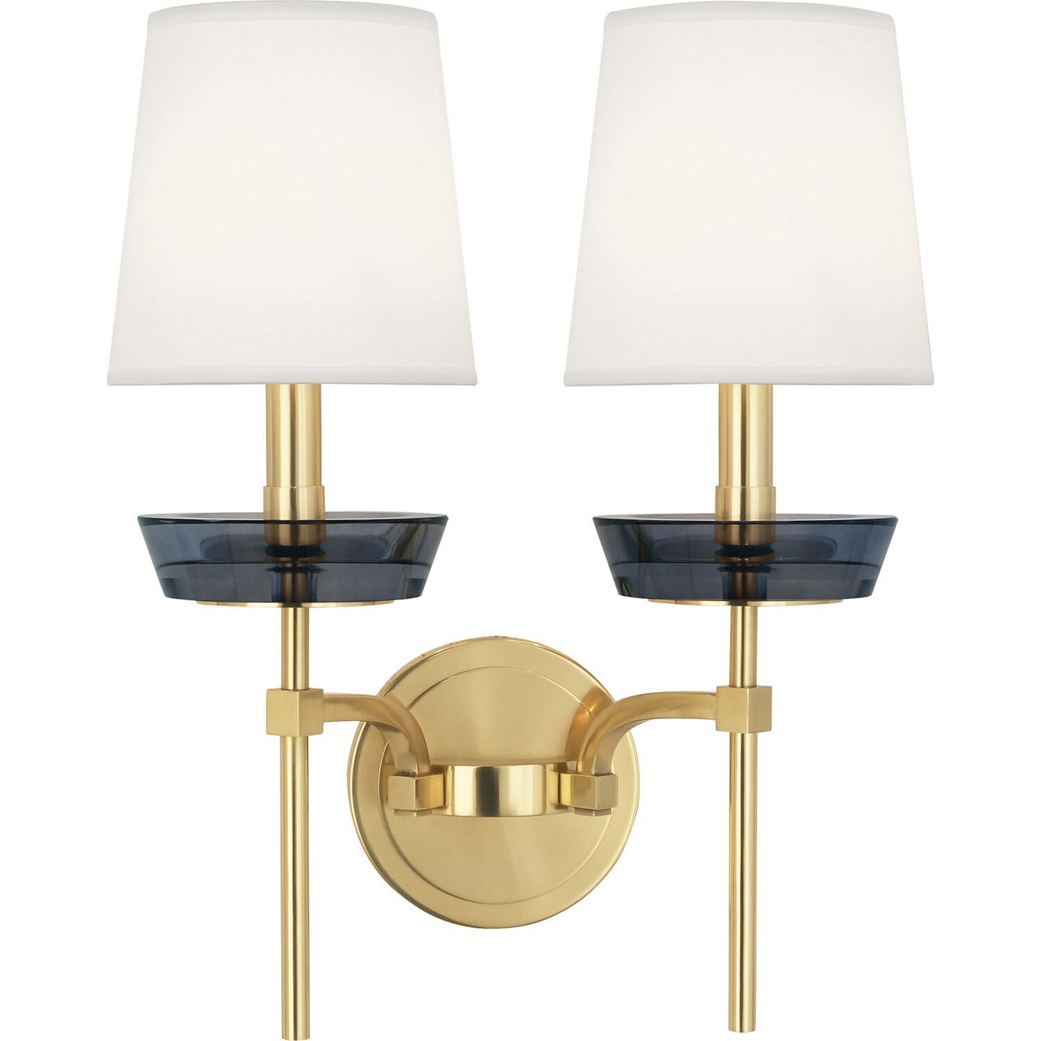 Shown in Modern Brass finish and White shade and Smoke Crystal accent